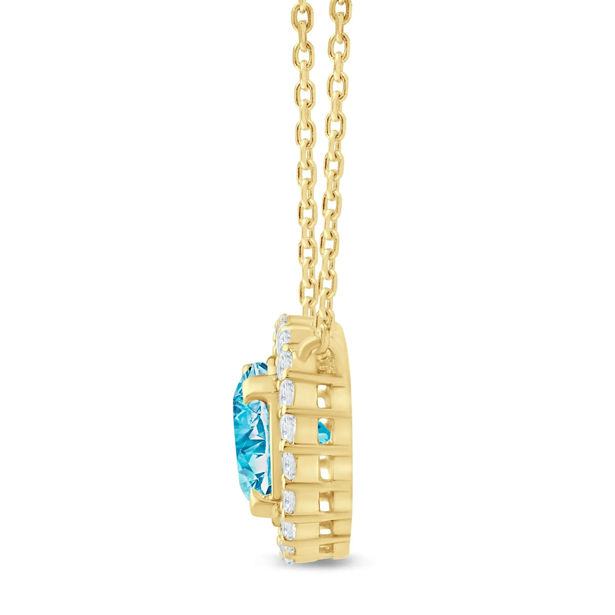 1/7 CT. Tw. Lab Grown Blue and White Diamond Halo Pendant Necklace 14K Yellow Gold Size 17" - Image 2