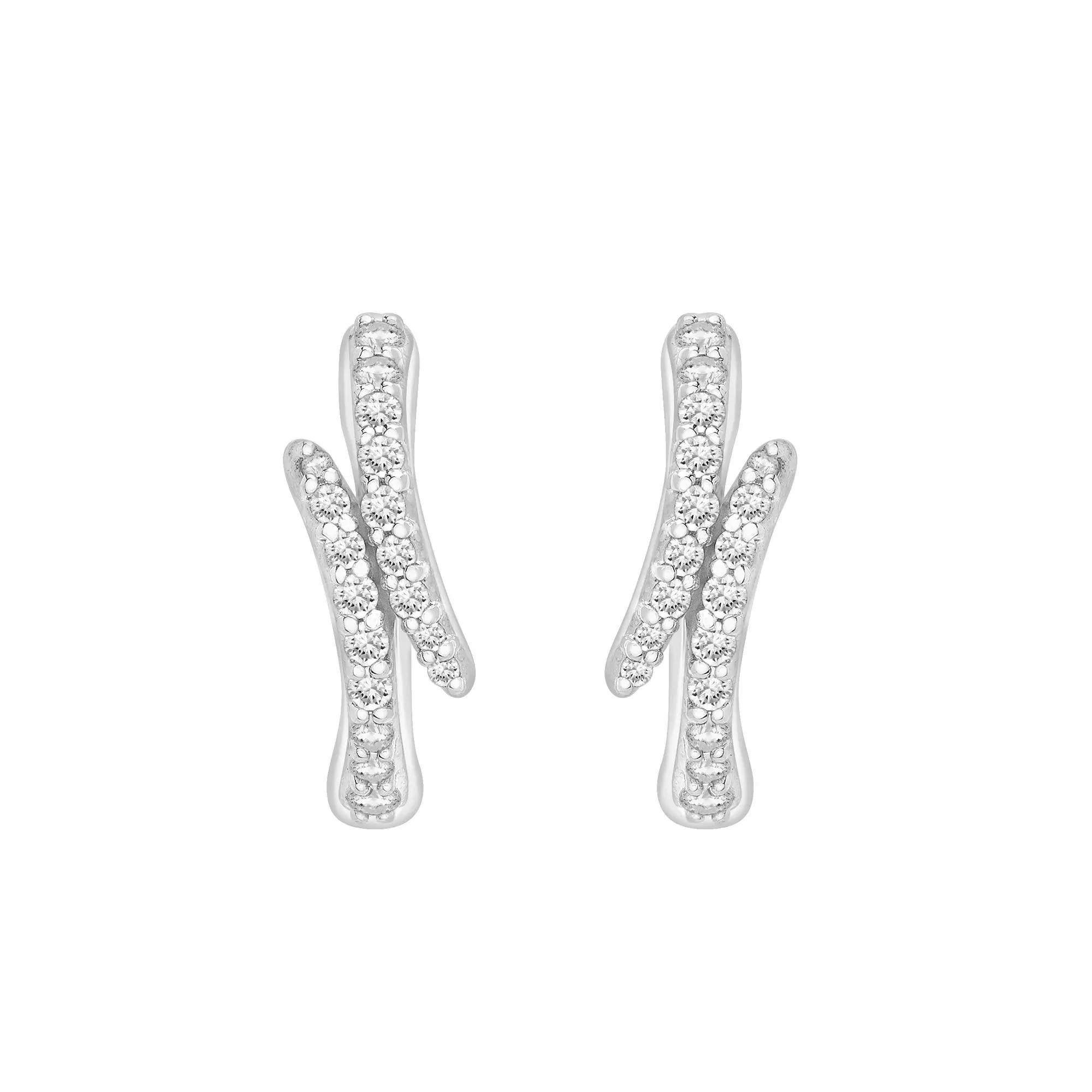 1/7 CT. Tw. Diamond Bypass Huggie Hoop Earrings .925 Sterling Silver White Size 11.50mm - Image 2