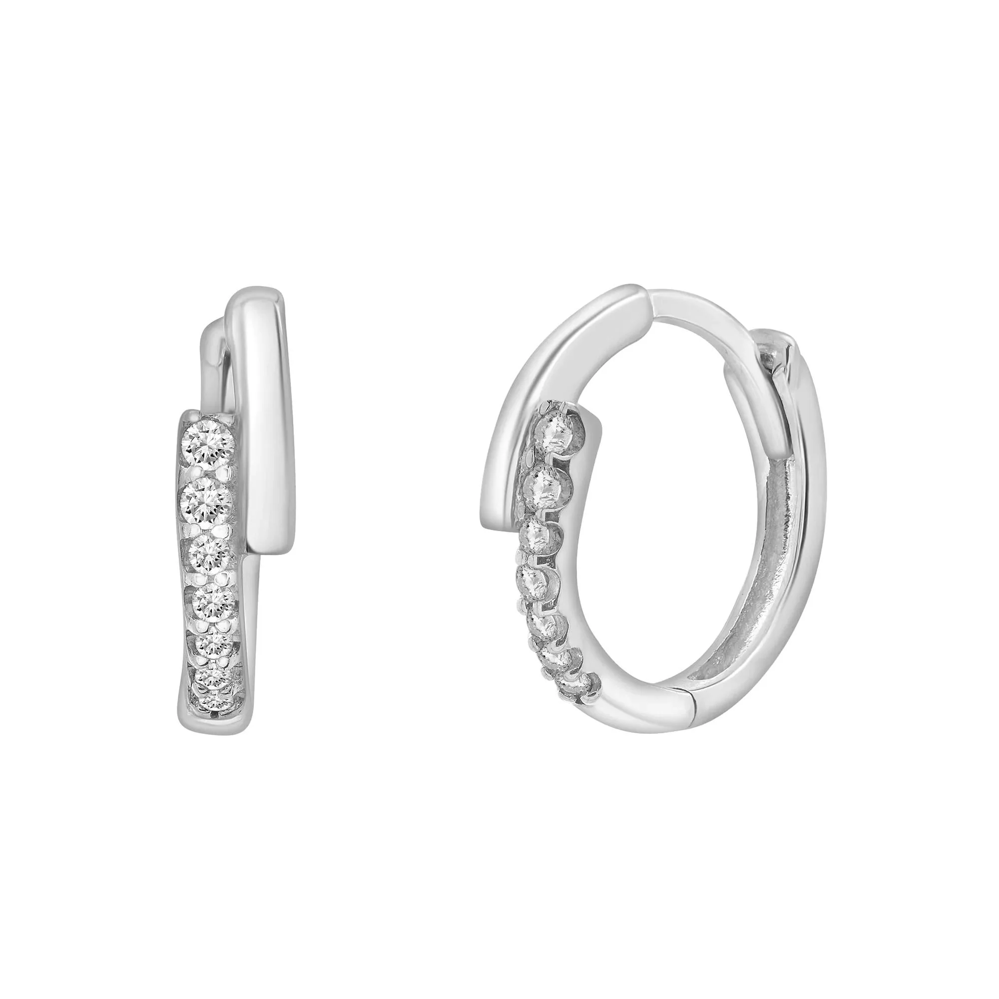 Diamond Accent Huggie Hoop Earrings .925 Sterling Silver White Size 10.00mm
