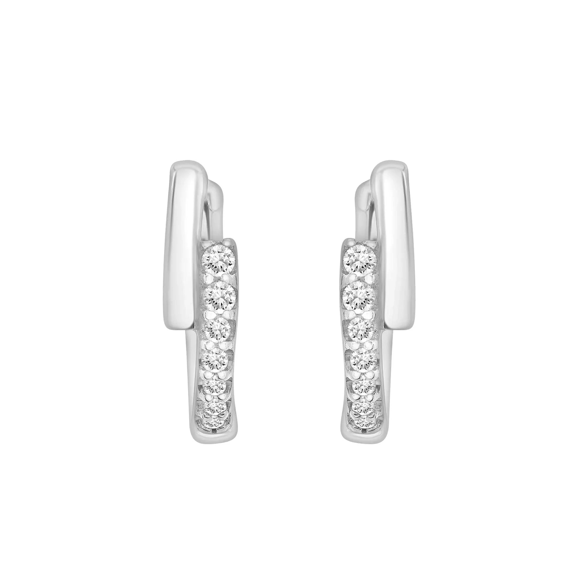 Diamond Accent Huggie Hoop Earrings .925 Sterling Silver White Size 10.00mm - Image 2
