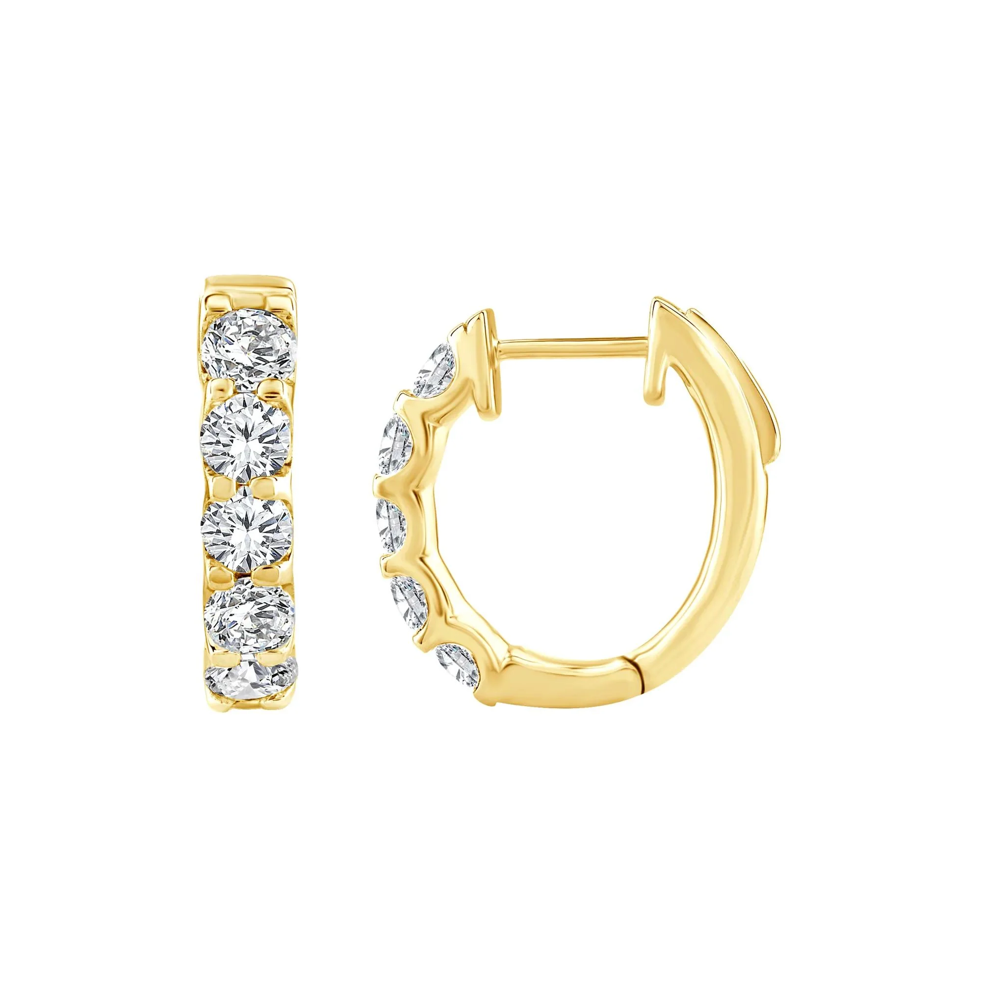 2 CT. Tw. Lab Grown Diamond Hoop Earrings 10K Yellow Gold Size 13.50mm - Image 2