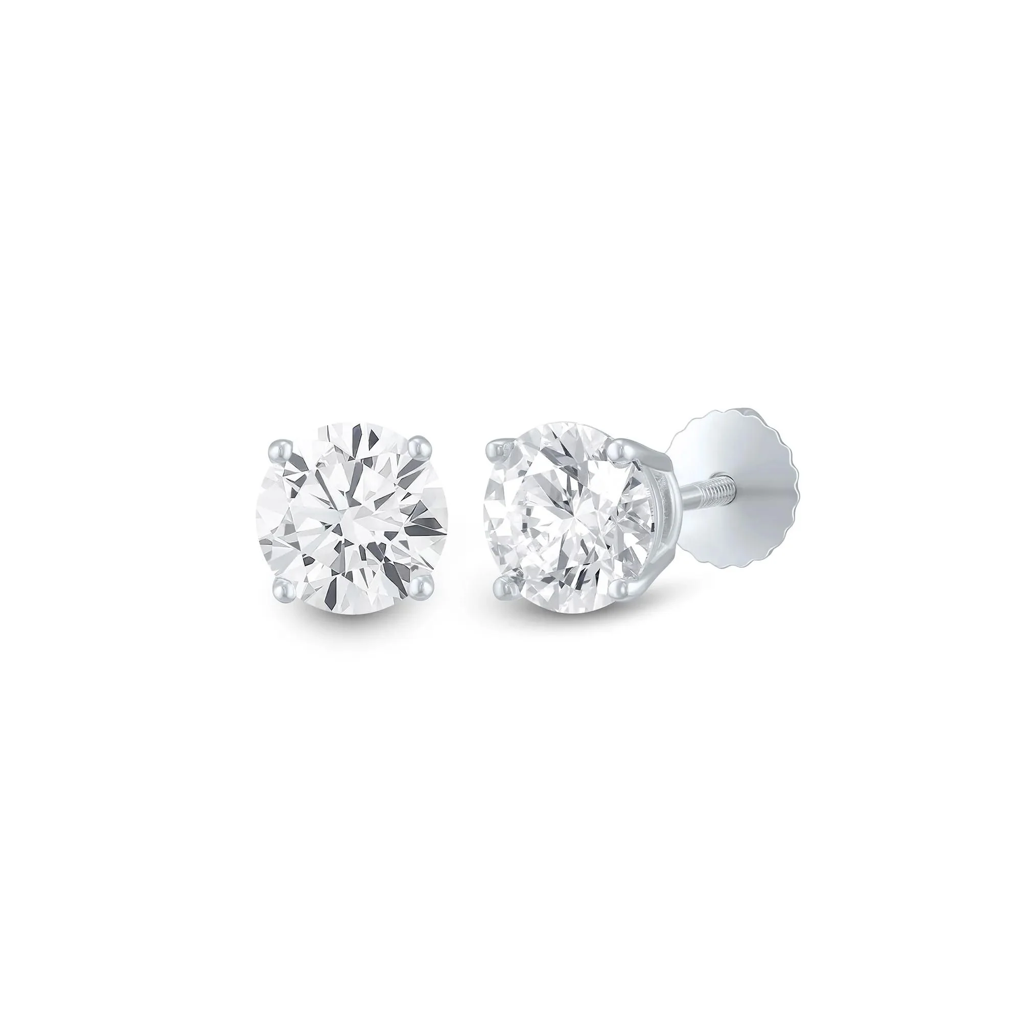 2 CT. Tw. Diamond Round Solitaire Stud Earrings 14K White Gold Size 6.50mm - Image 2