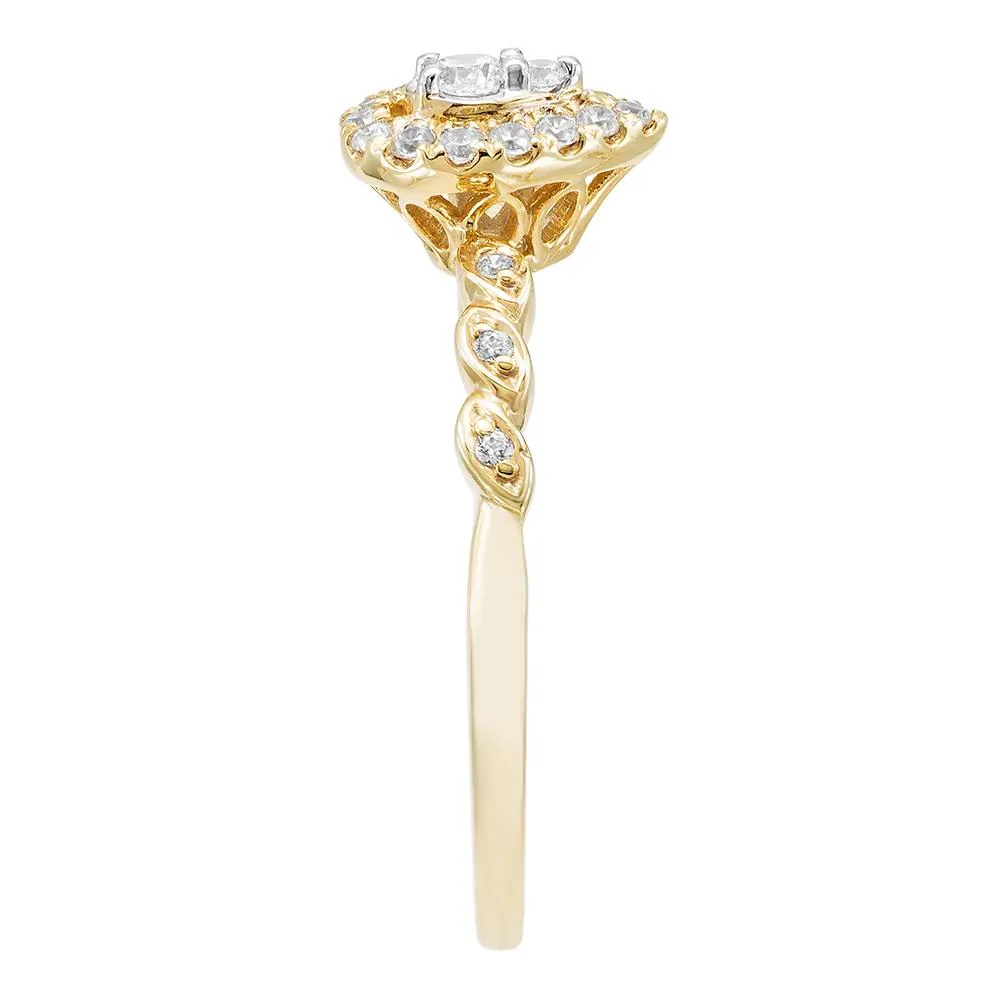 1/5 CT. Tw. Pear-Shaped Diamond Promise Ring with Halo 10K Yellow Gold Size 6 - Image 3