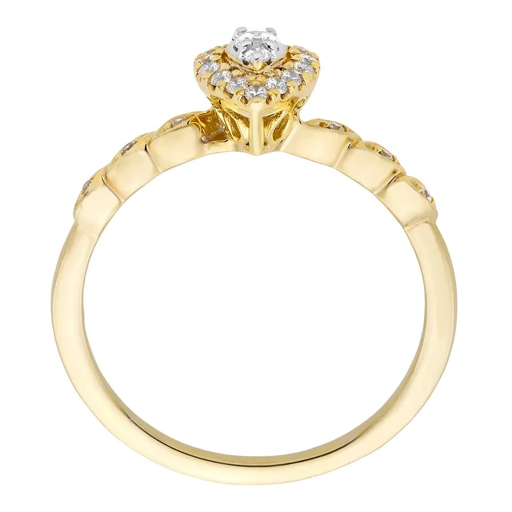 1/5 CT. Tw. Pear-Shaped Diamond Promise Ring with Halo 10K Yellow Gold Size 7 - Image 2