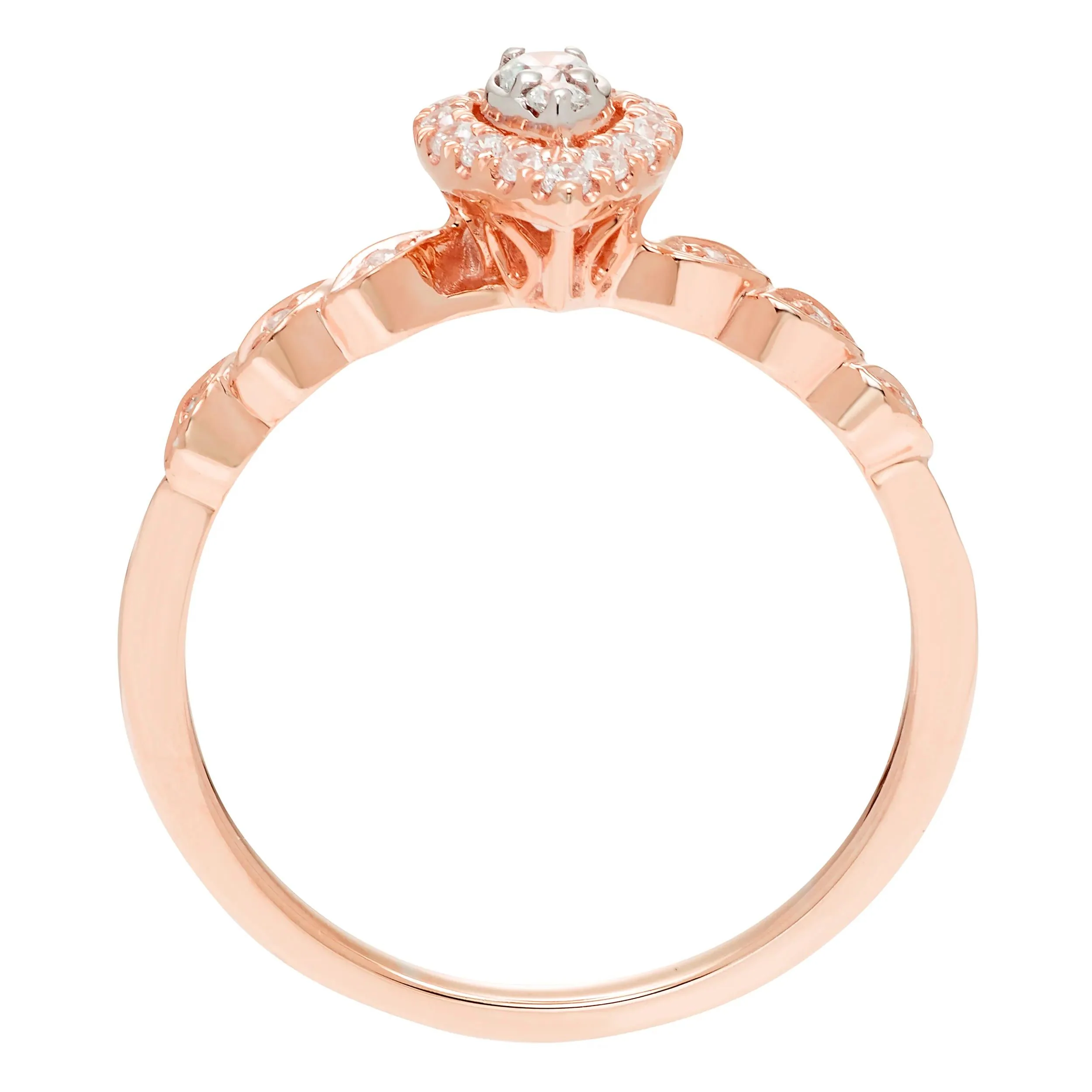 1/5 CT. Tw. Pear-Shaped Diamond Promise Ring with Halo 10K Rose Gold Size 7.5 - Image 2