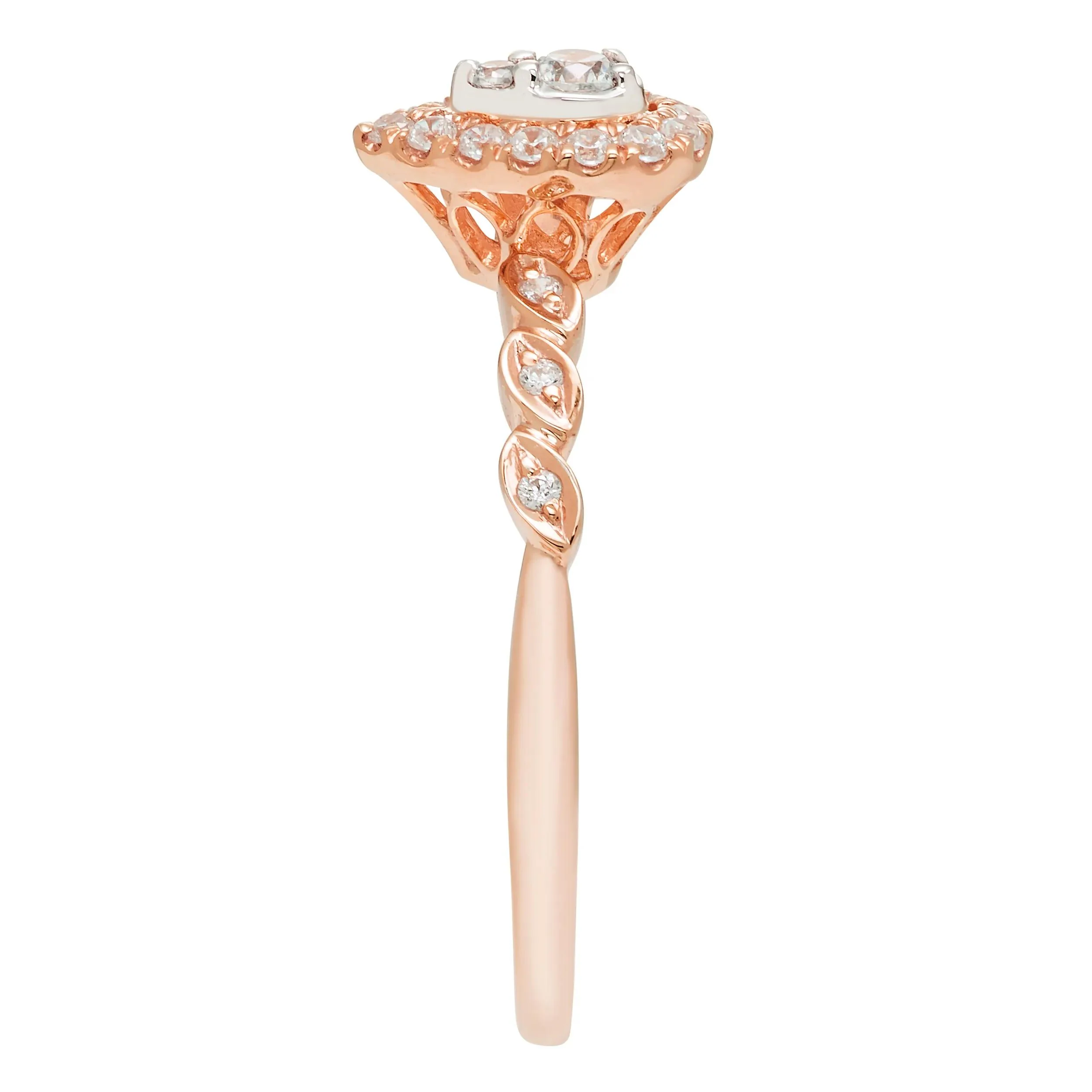 1/5 CT. Tw. Pear-Shaped Diamond Promise Ring with Halo 10K Rose Gold Size 7.5 - Image 3