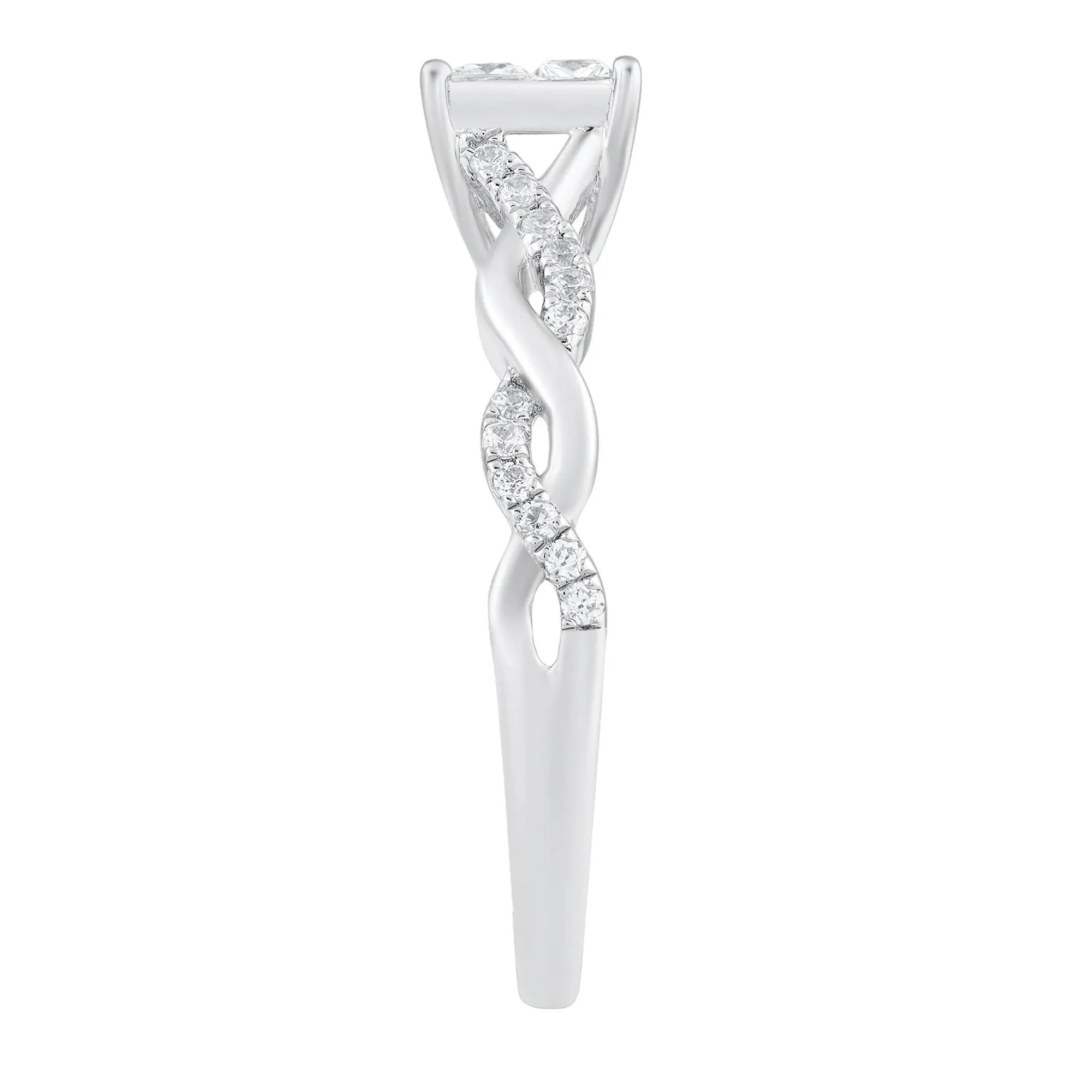 1/2 CT. Tw. Diamond Princess-Cut Twist Band Engagement Ring 14K White Gold Round Brilliant Cut Size 8 - Image 3