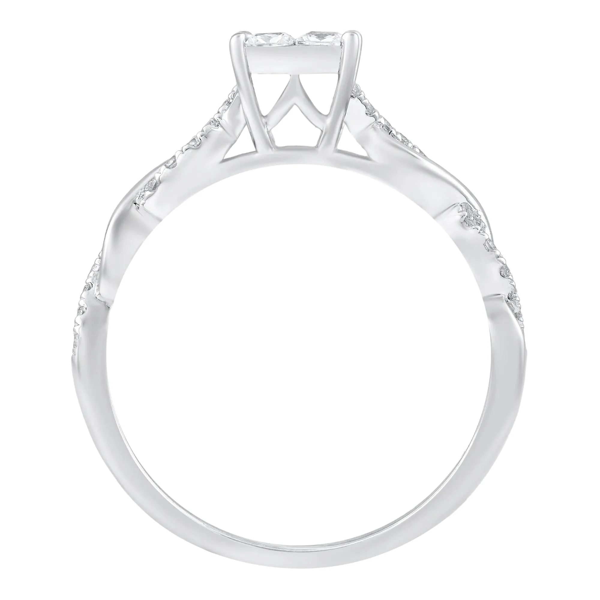 1/2 CT. Tw. Diamond Princess-Cut Twist Band Engagement Ring 14K White Gold Round Brilliant Cut Size 8.5 - Image 2