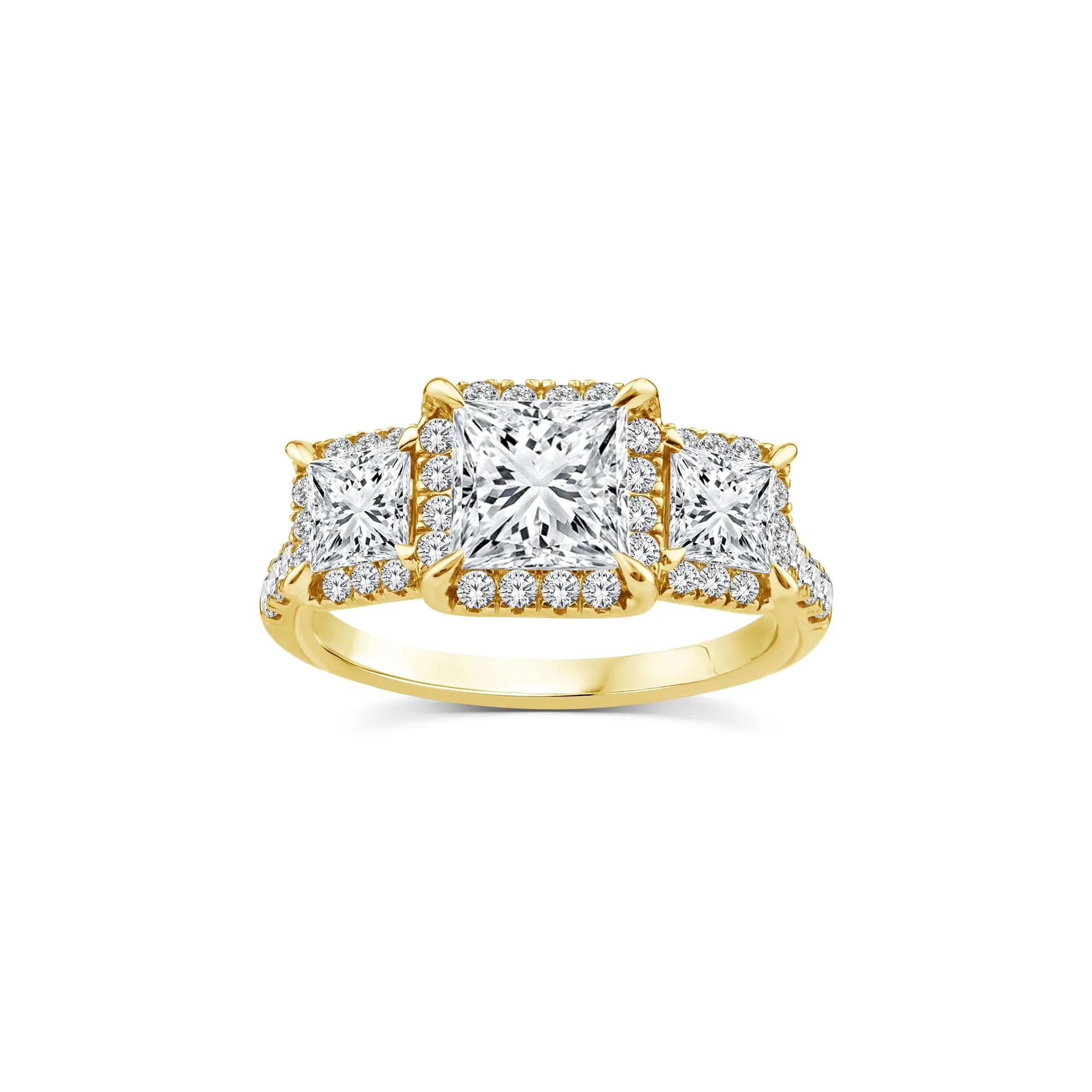1/2 CT. Tw. Lab Grown Diamond Three-Stone Ring 14K Yellow Gold Round Brilliant Cut Size 7.5 - Image 3
