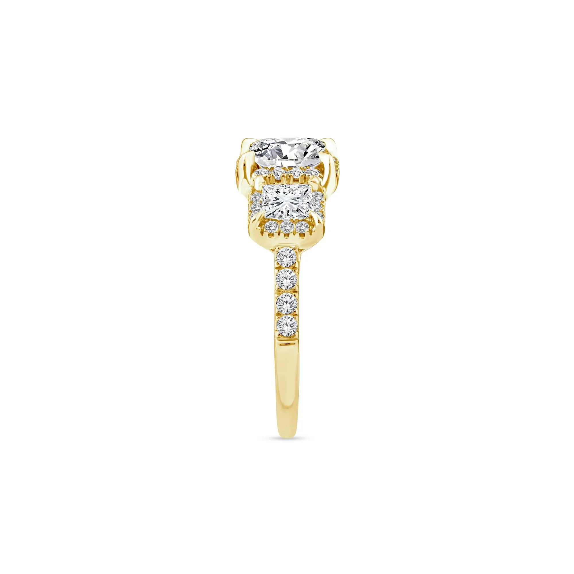 1/2 CT. Tw. Lab Grown Diamond Three-Stone Ring 14K Yellow Gold Round Brilliant Cut Size 9 - Image 2