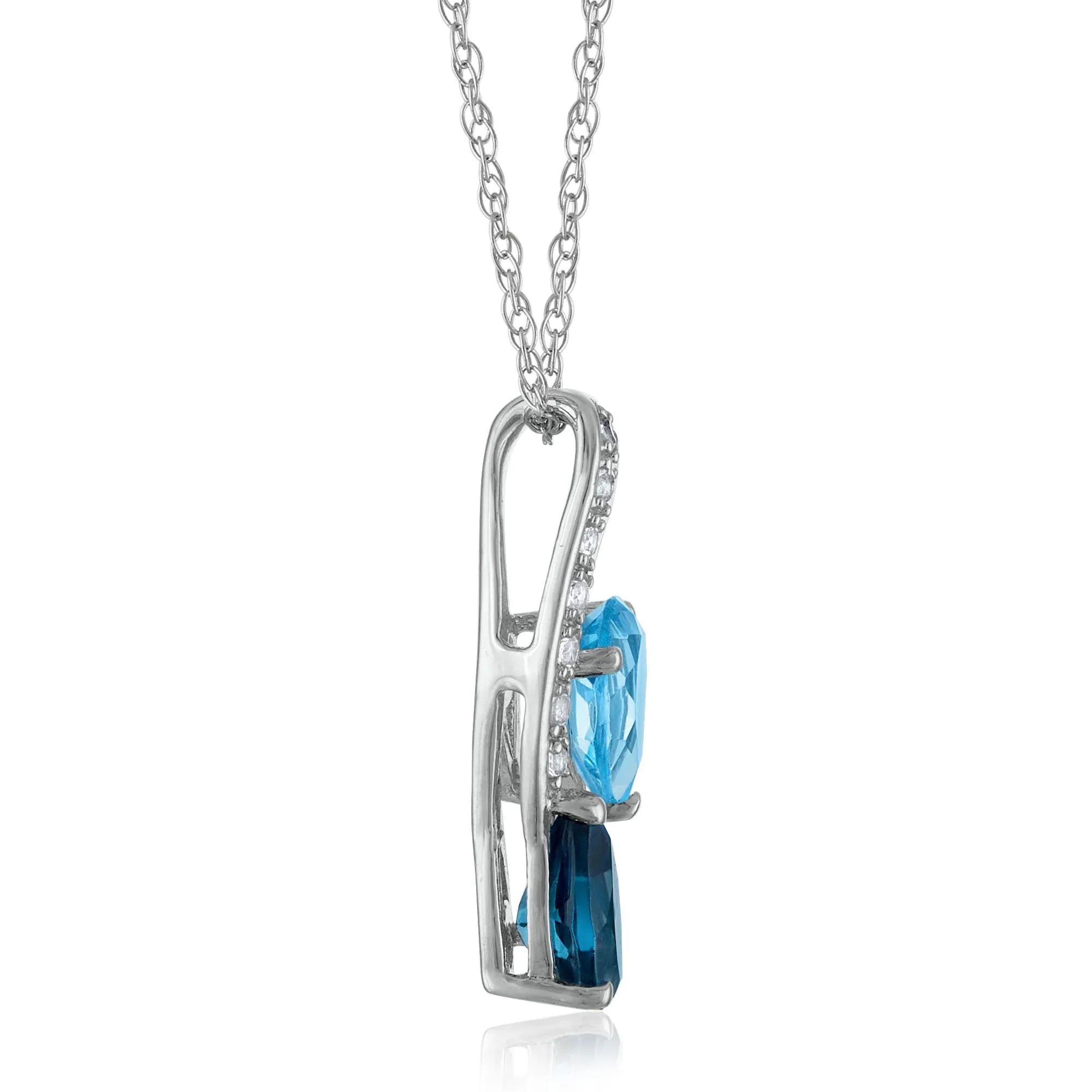 Blue and White Topaz Pear-Cut Pendant Necklace 10K White Gold Size 18" - Image 3