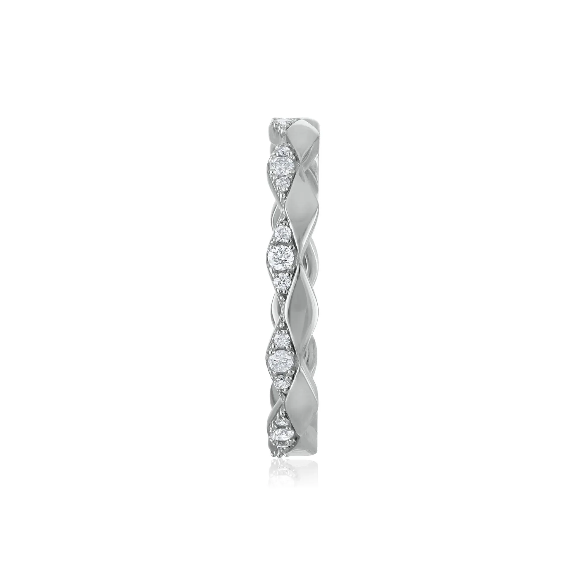 1/5 CT. Tw. Wavy Diamond Stack Band Ring 14K White Gold Round Brilliant Cut Size 7 3mm - Image 3