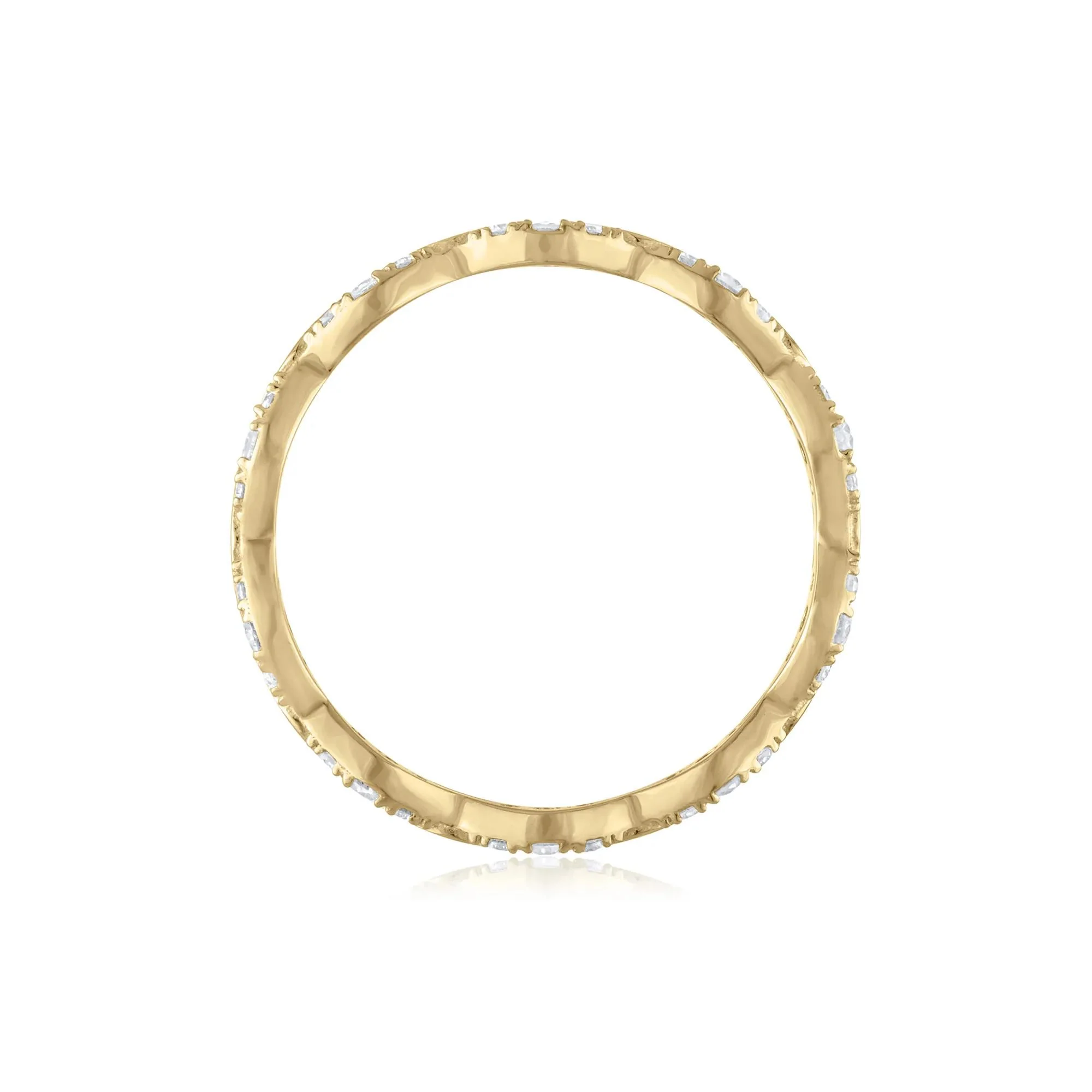 1/5 CT. Tw. Wavy Diamond Stack Band Ring 14K Yellow Gold Round Brilliant Cut Size 7 3mm - Image 2