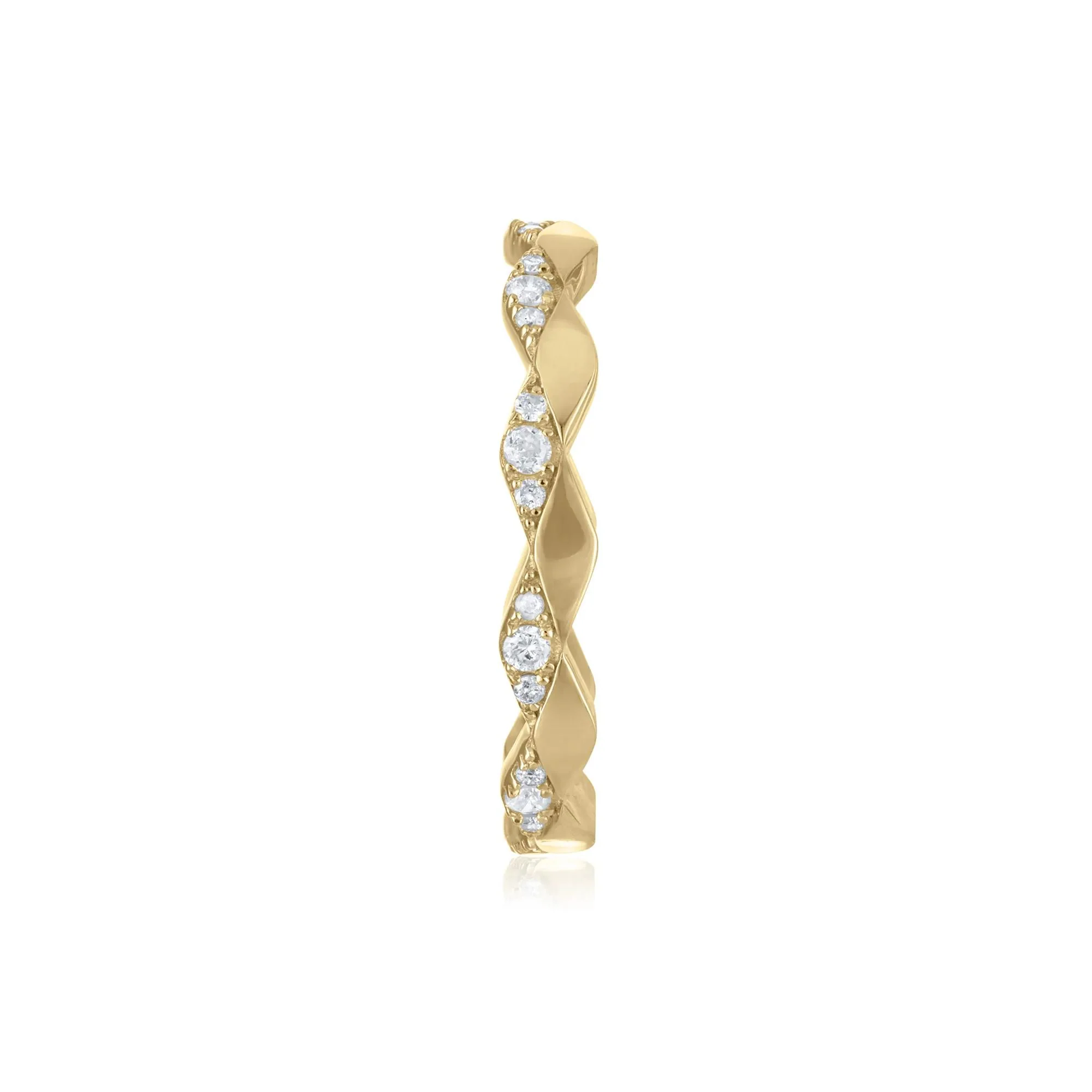1/5 CT. Tw. Wavy Diamond Stack Band Ring 14K Yellow Gold Round Brilliant Cut Size 7 3mm - Image 3