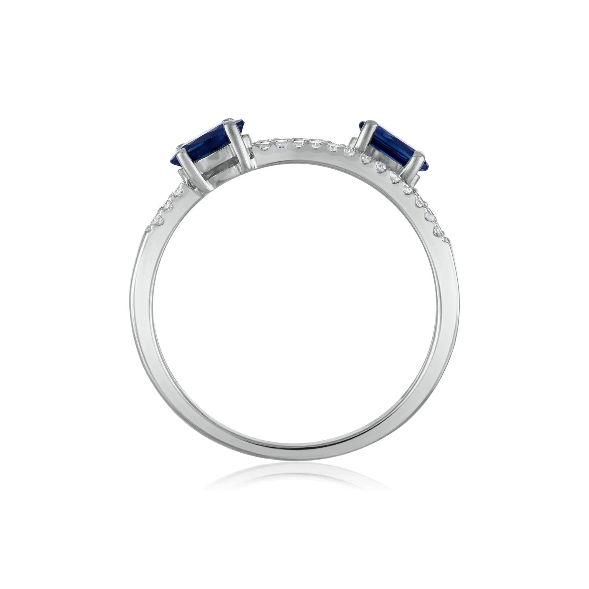 1/10 CT. Tw. Diamond and Blue Sapphire Double Row Band Ring 10K White Gold Size 6 1.5mm - Image 2