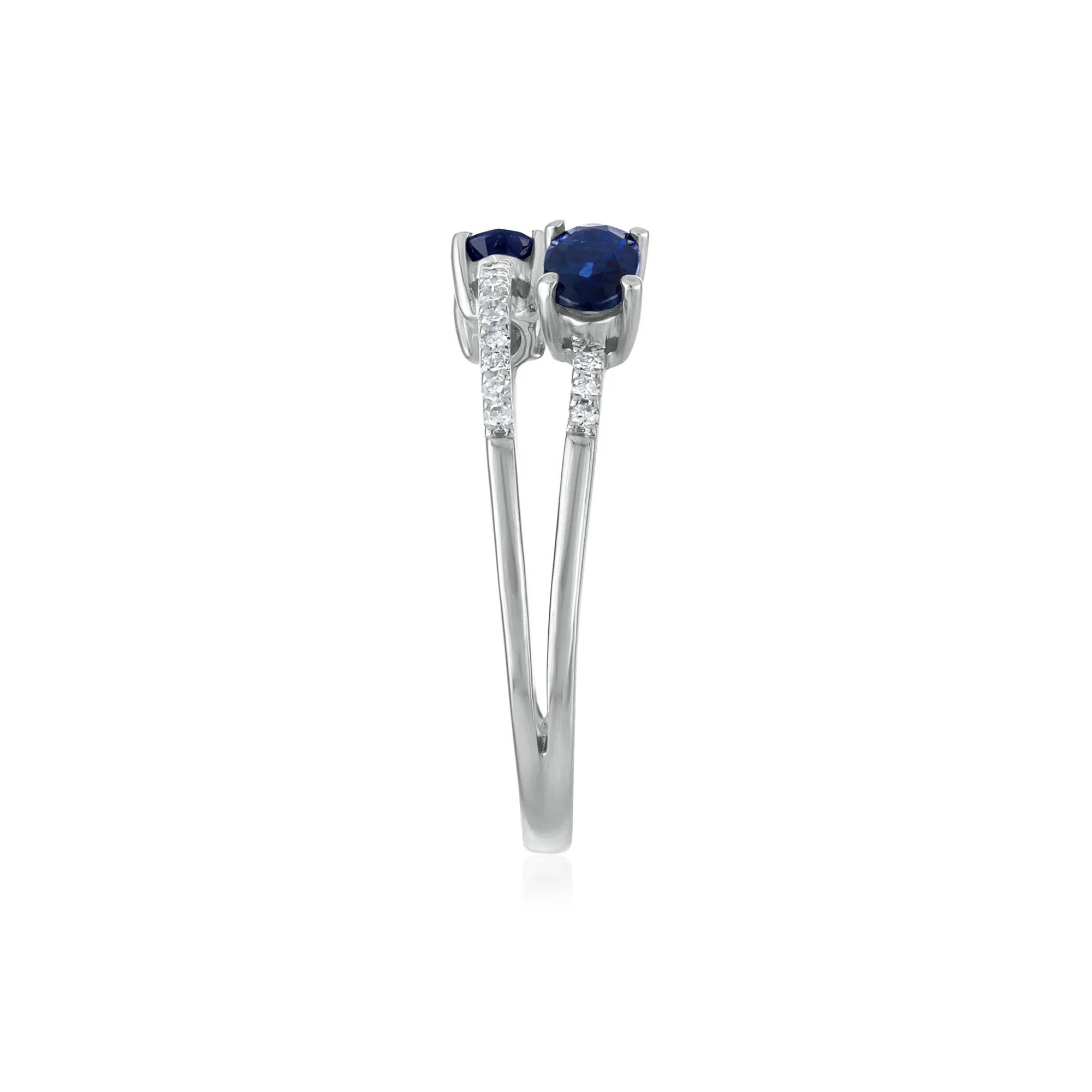 1/10 CT. Tw. Diamond and Blue Sapphire Double Row Band Ring 10K White Gold Size 6.5 1.5mm - Image 3