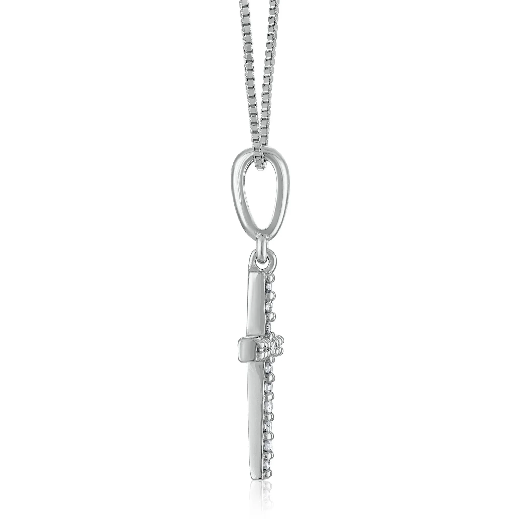 1/10 CT. Tw. Diamond Cross Pendant Necklace 10K White Gold Size 18" - Image 2
