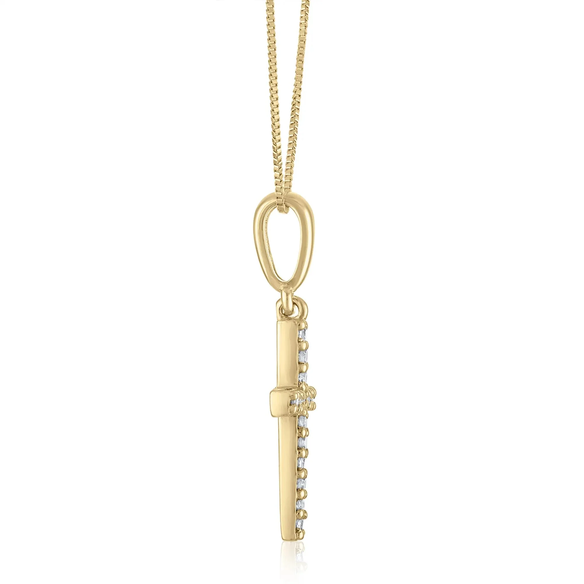 1/10 CT. Tw. Diamond Cross Pendant Necklace 10K Yellow Gold Size 18" - Image 2