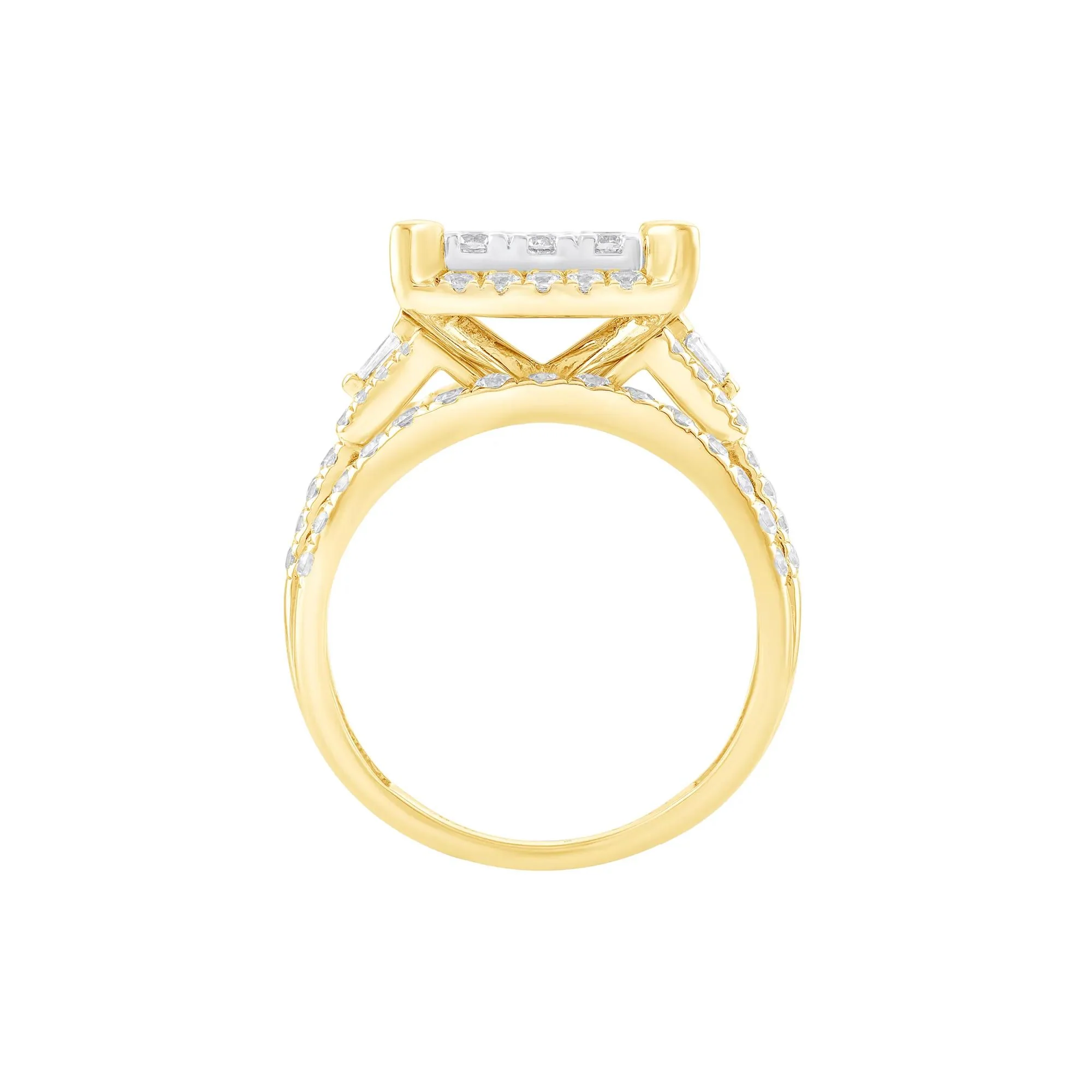 2 CT. Tw. Diamond Composite Multi-Row Engagement Ring 10K Yellow Gold Round Brilliant Cut Size 6 - Image 2