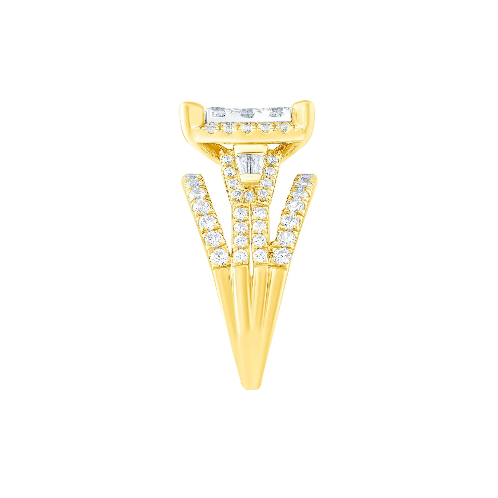 2 CT. Tw. Diamond Composite Multi-Row Engagement Ring 10K Yellow Gold Round Brilliant Cut Size 7 - Image 3