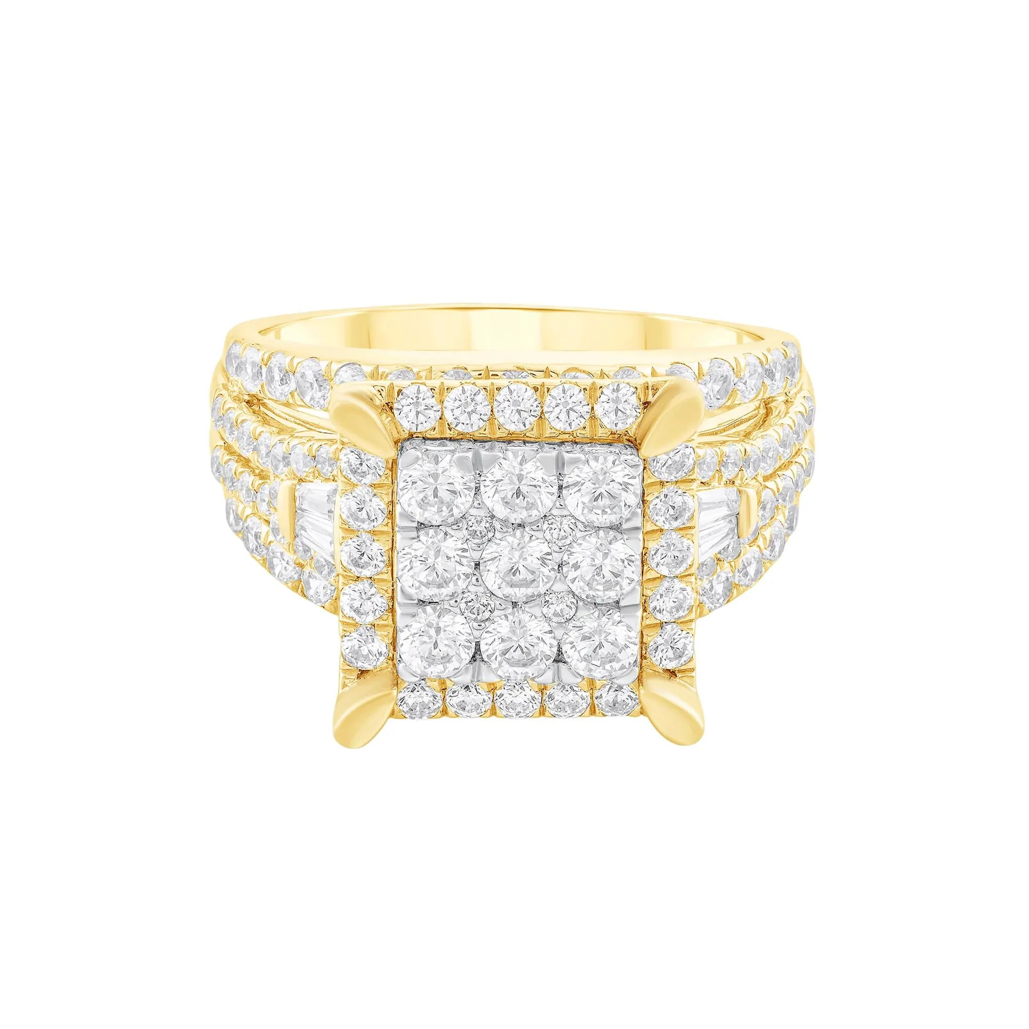 2 CT. Tw. Diamond Composite Multi-Row Engagement Ring 10K Yellow Gold Round Brilliant Cut Size 8