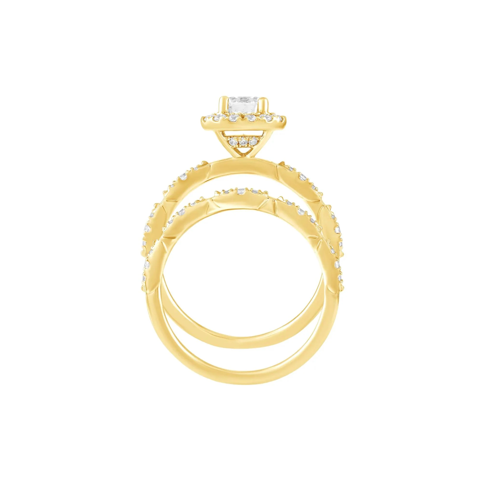 1 CT. Tw. Diamond Halo Engagement Ring 14K Yellow Gold Size 6.5 1.5mm - Image 4