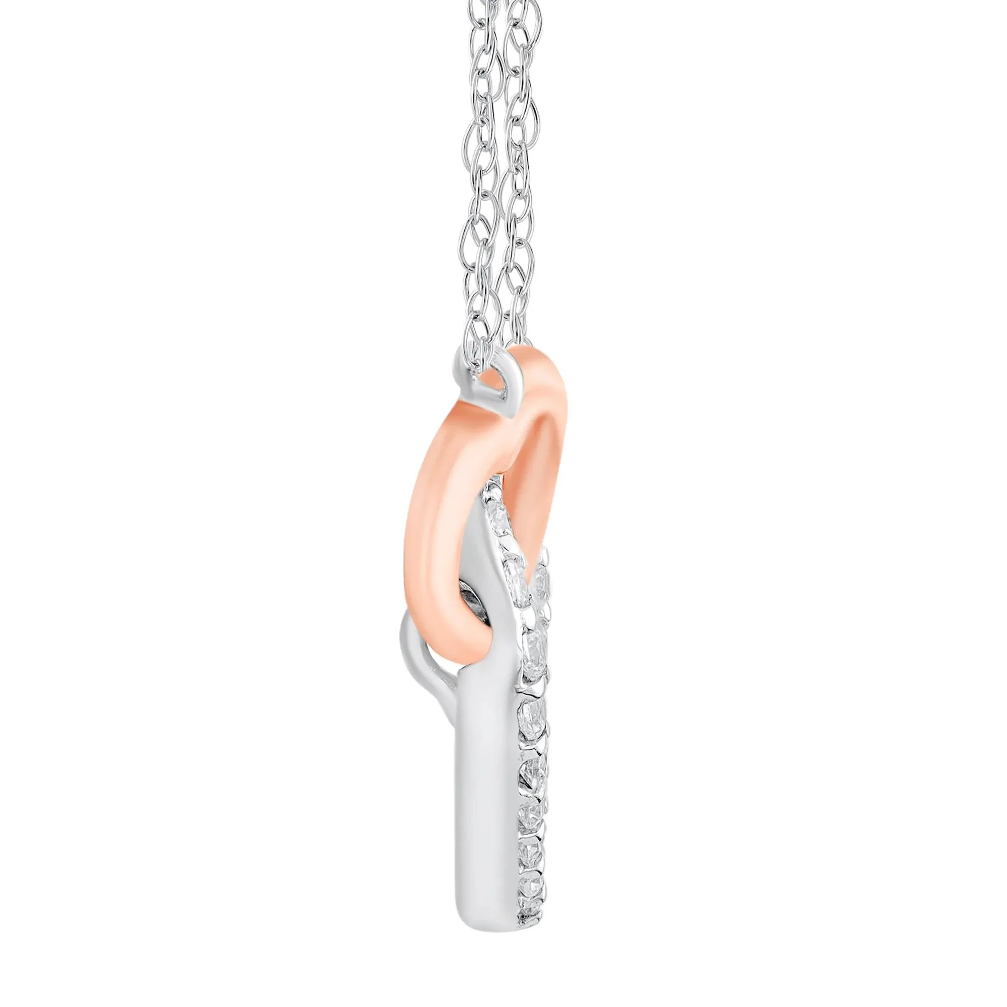 1/10 CT. Tw. Diamond Double Heart Pendant Necklace 14K White and Rose Gold Size 18" - Image 2