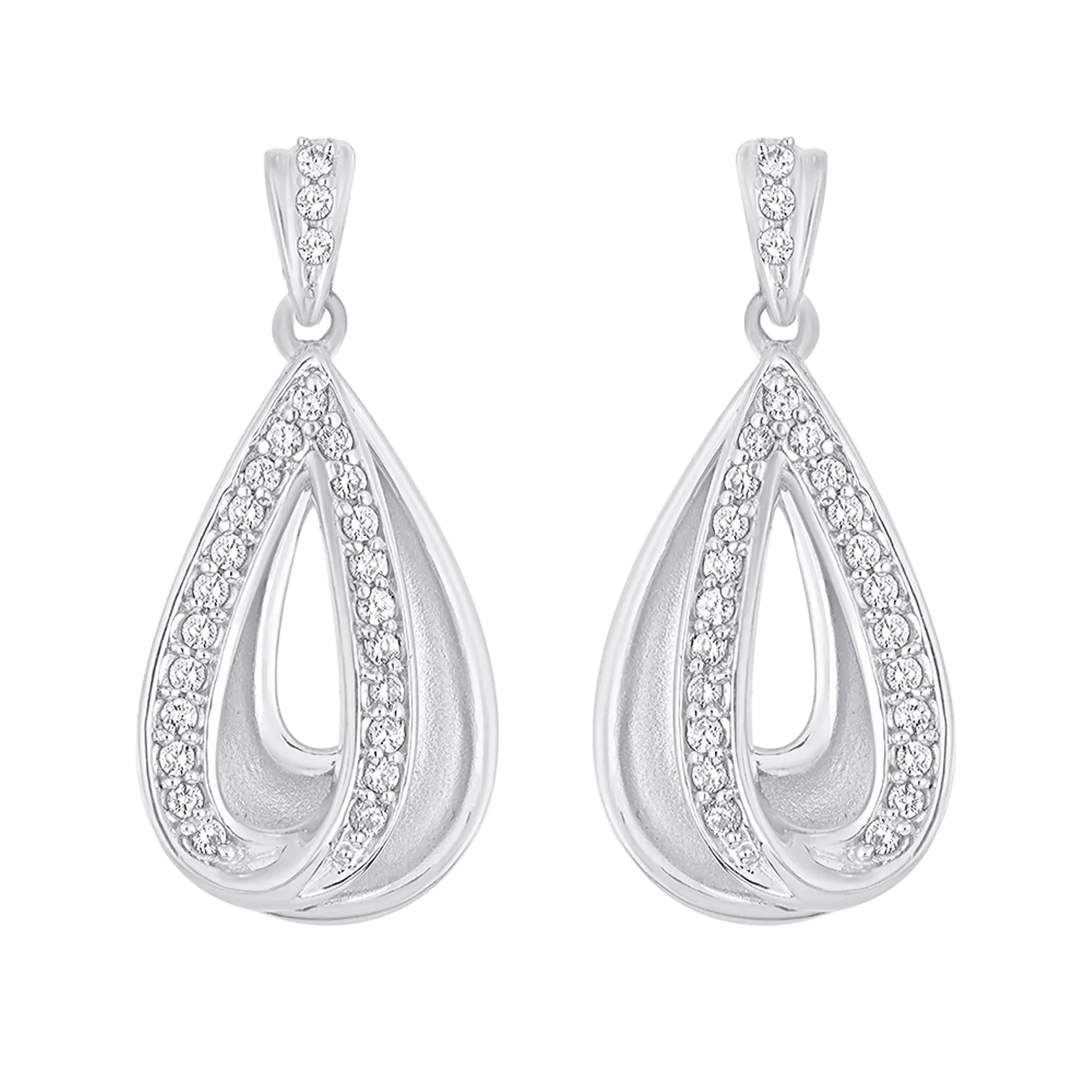 1/5 CT. Tw. Deep Drop Diamond Earrings .925 Sterling Silver White Size 11.00mm - Image 2