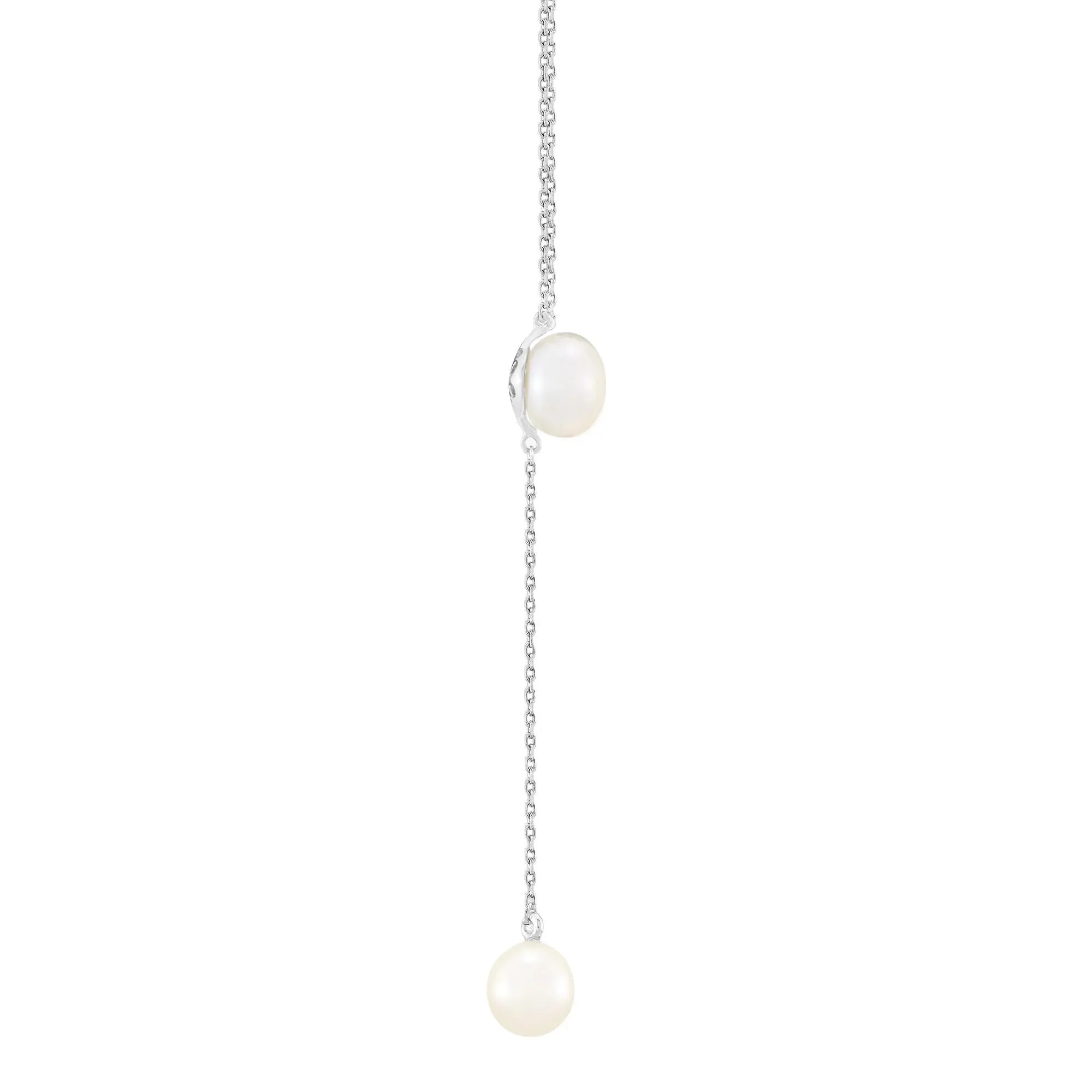 Round and Button Freshwater Cultured Pearl Drop Pendant Necklace .925 Sterling Silver White Size 18" - Image 2