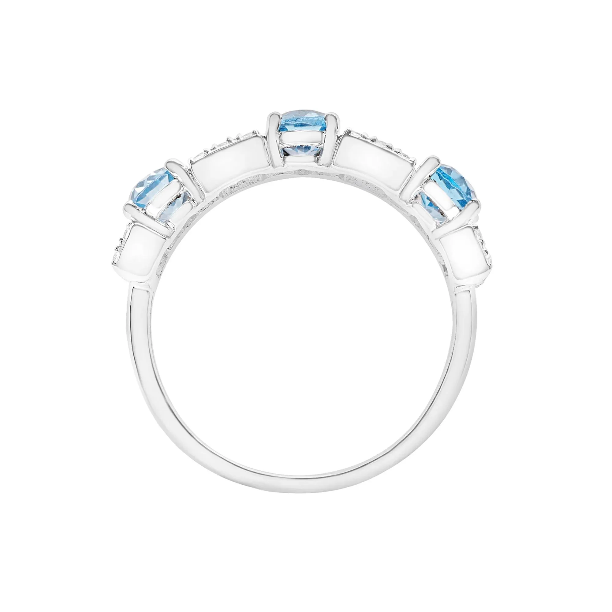 Blue and White Topaz Band Ring .925 Sterling Silver Round Brilliant Cut Size 7 6mm - Image 2