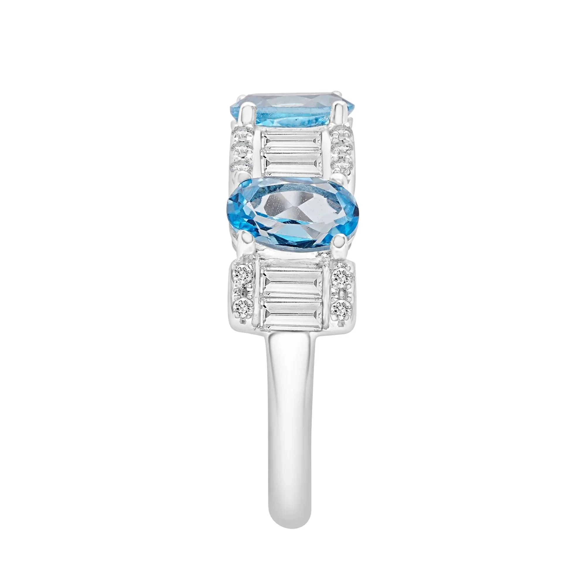 Blue and White Topaz Band Ring .925 Sterling Silver Round Brilliant Cut Size 7 6mm - Image 3