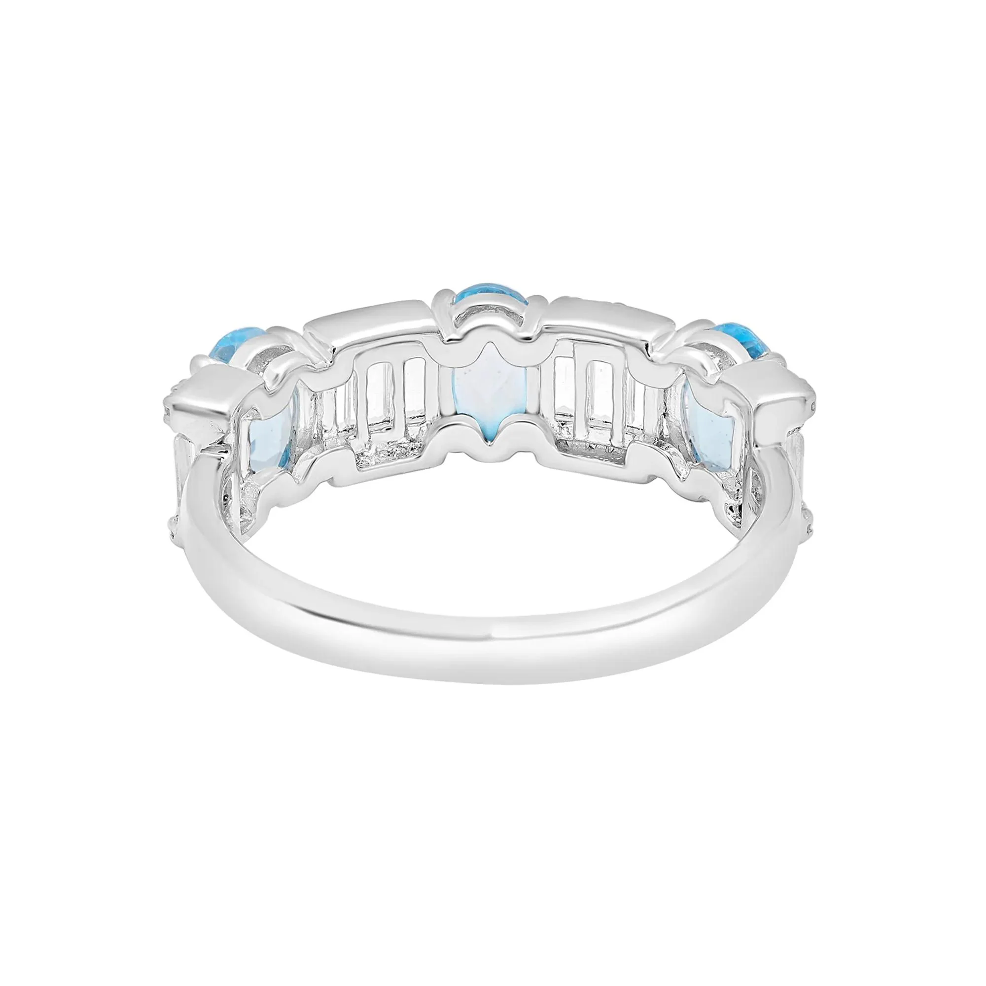 Blue and White Topaz Band Ring .925 Sterling Silver Round Brilliant Cut Size 7 6mm - Image 4