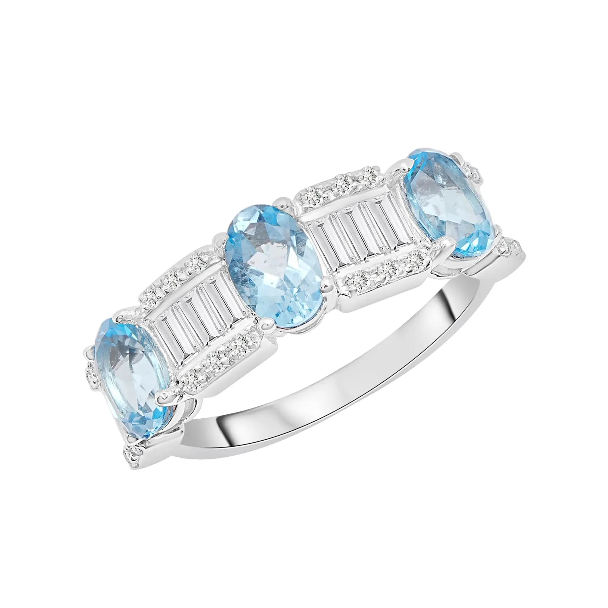 Blue and White Topaz Band Ring .925 Sterling Silver Round Brilliant Cut Size 7 6mm - Image 5