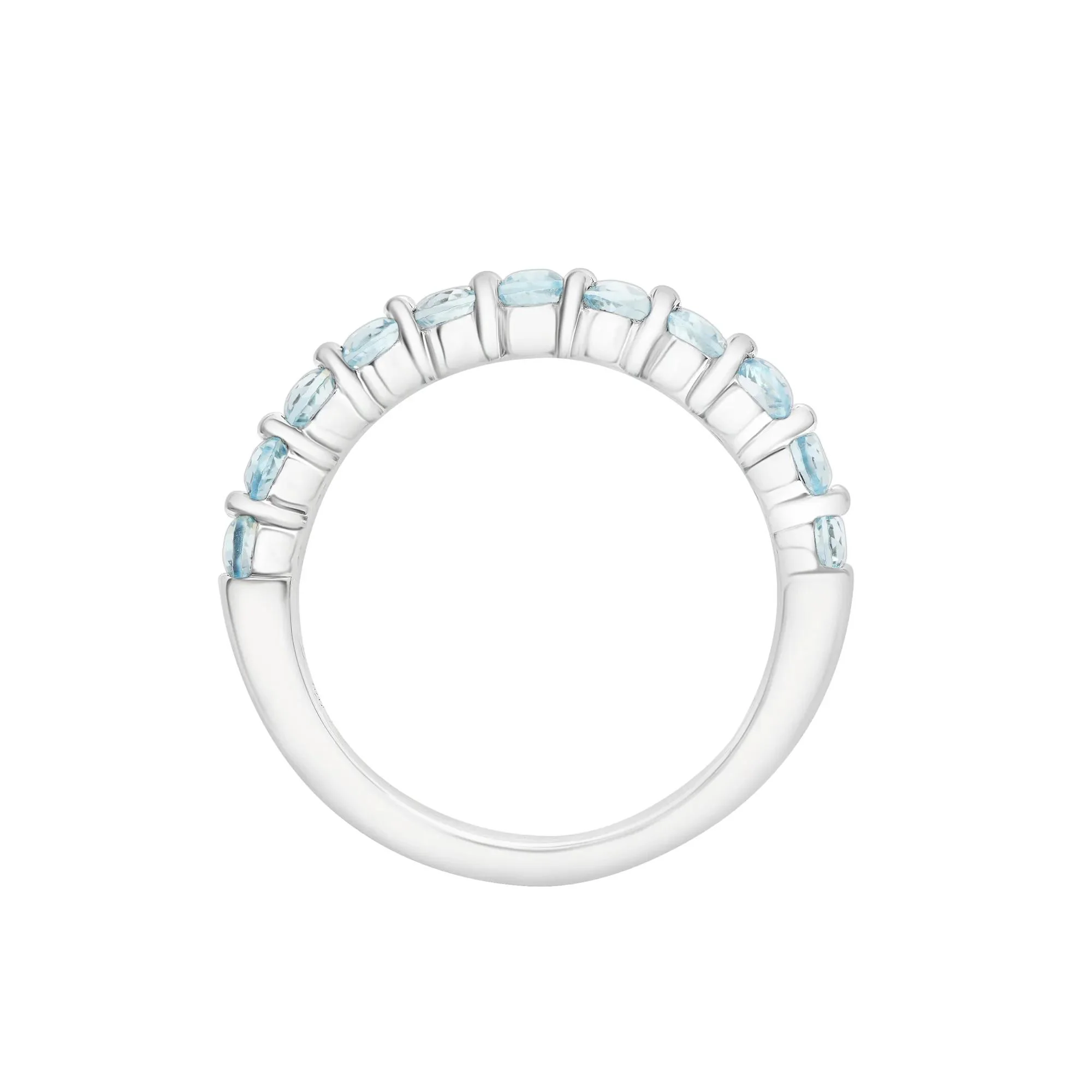 Blue Topaz Wave Band Ring .925 Sterling Silver Round Brilliant Cut White Size 7 2mm - Image 2