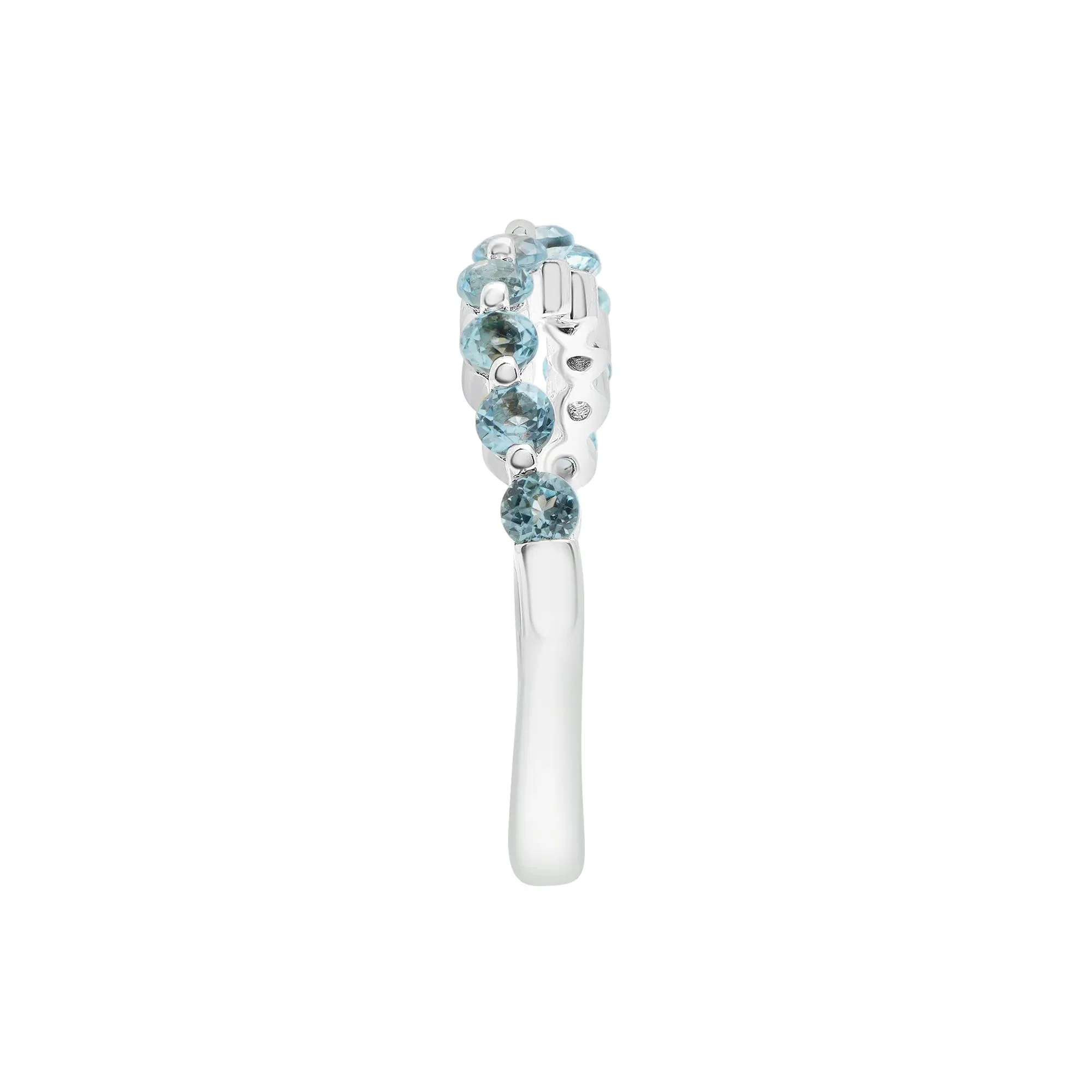 Blue Topaz Wave Band Ring .925 Sterling Silver Round Brilliant Cut White Size 7 2mm - Image 3