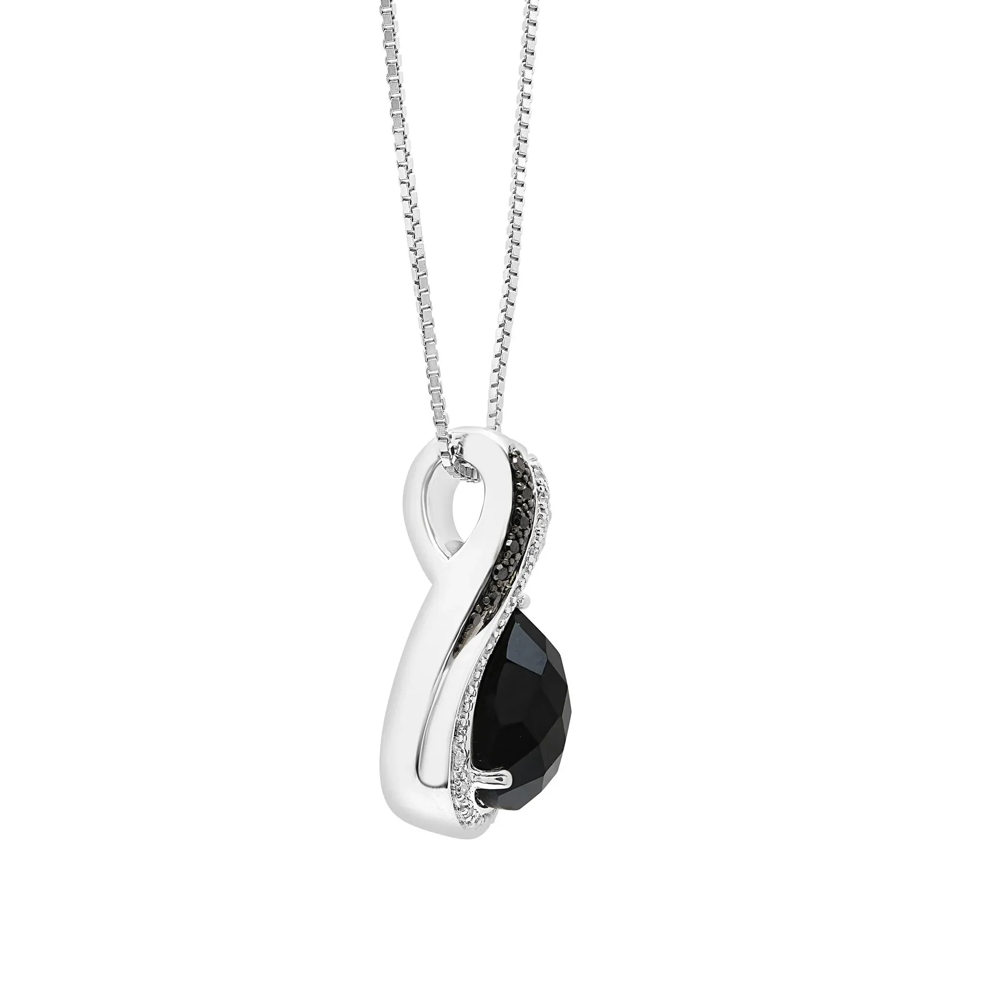 1/7 CT. Tw. Pear-Shaped Onyx Pendant Necklace with Black and White Diamonds .925 Sterling Silver Size 18" - Image 3