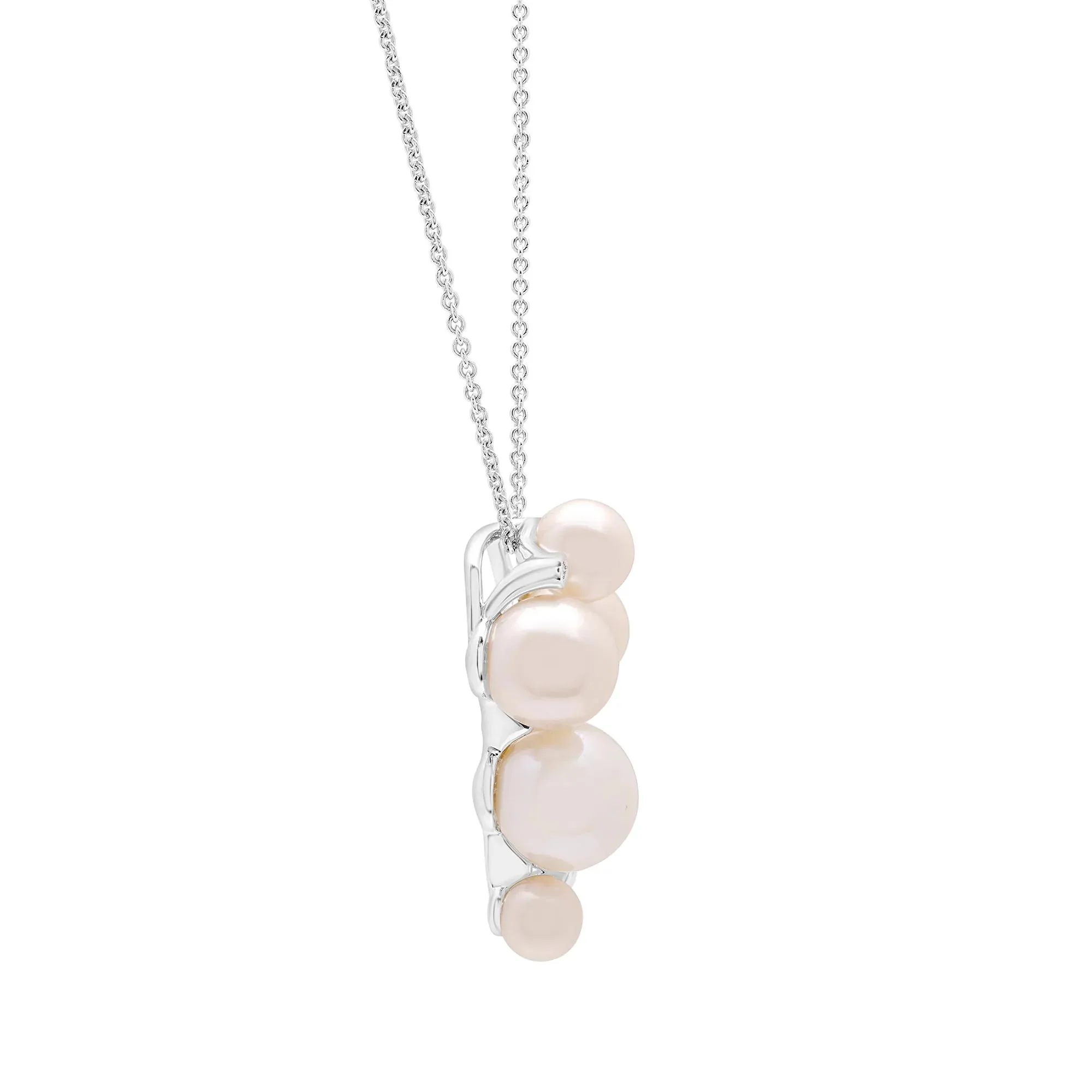 Diamond Accent and Freshwater Cultured Pearl Pendant Necklace .925 Sterling Silver White Size 18" - Image 3