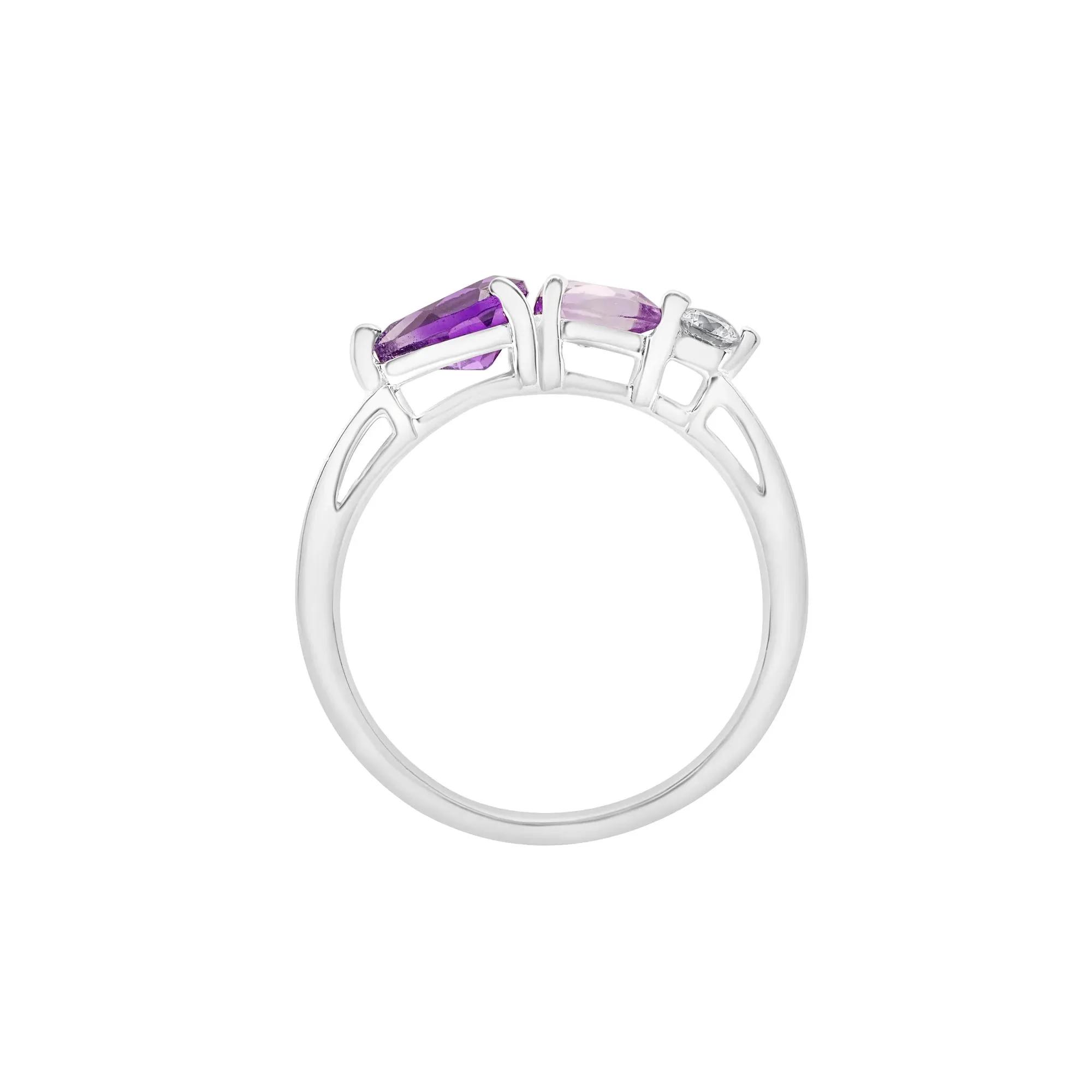 Amethyst Ring with Rose De France and White Topaz .925 Sterling Silver Round Brilliant Cut Size 7 1mm - Image 2