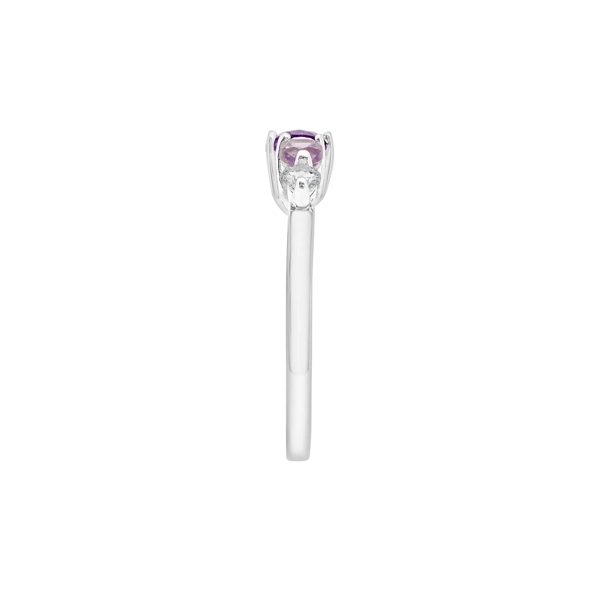 Amethyst Ring with Rose De France and White Topaz .925 Sterling Silver Round Brilliant Cut Size 7 1mm - Image 3