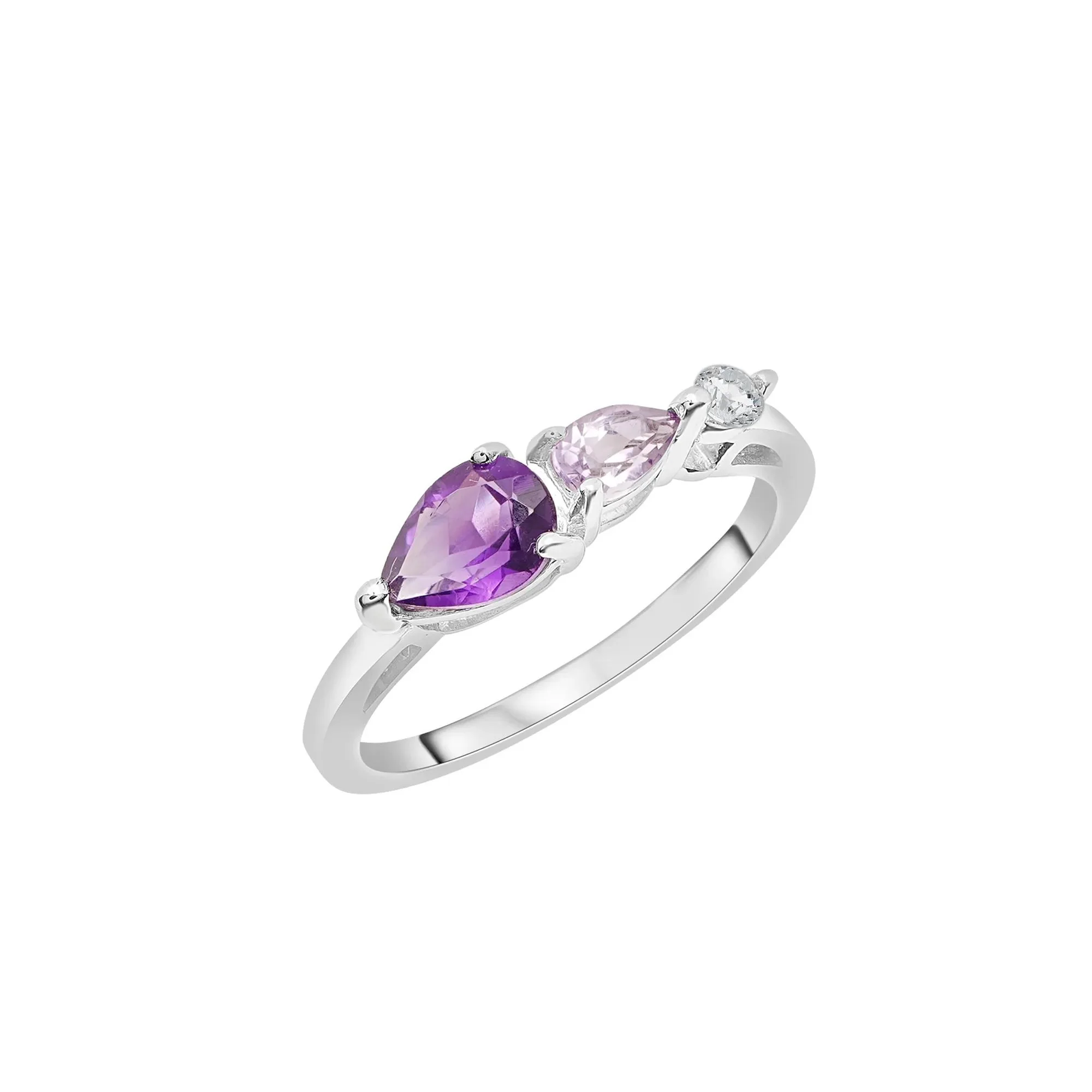 Amethyst Ring with Rose De France and White Topaz .925 Sterling Silver Round Brilliant Cut Size 7 1mm - Image 4