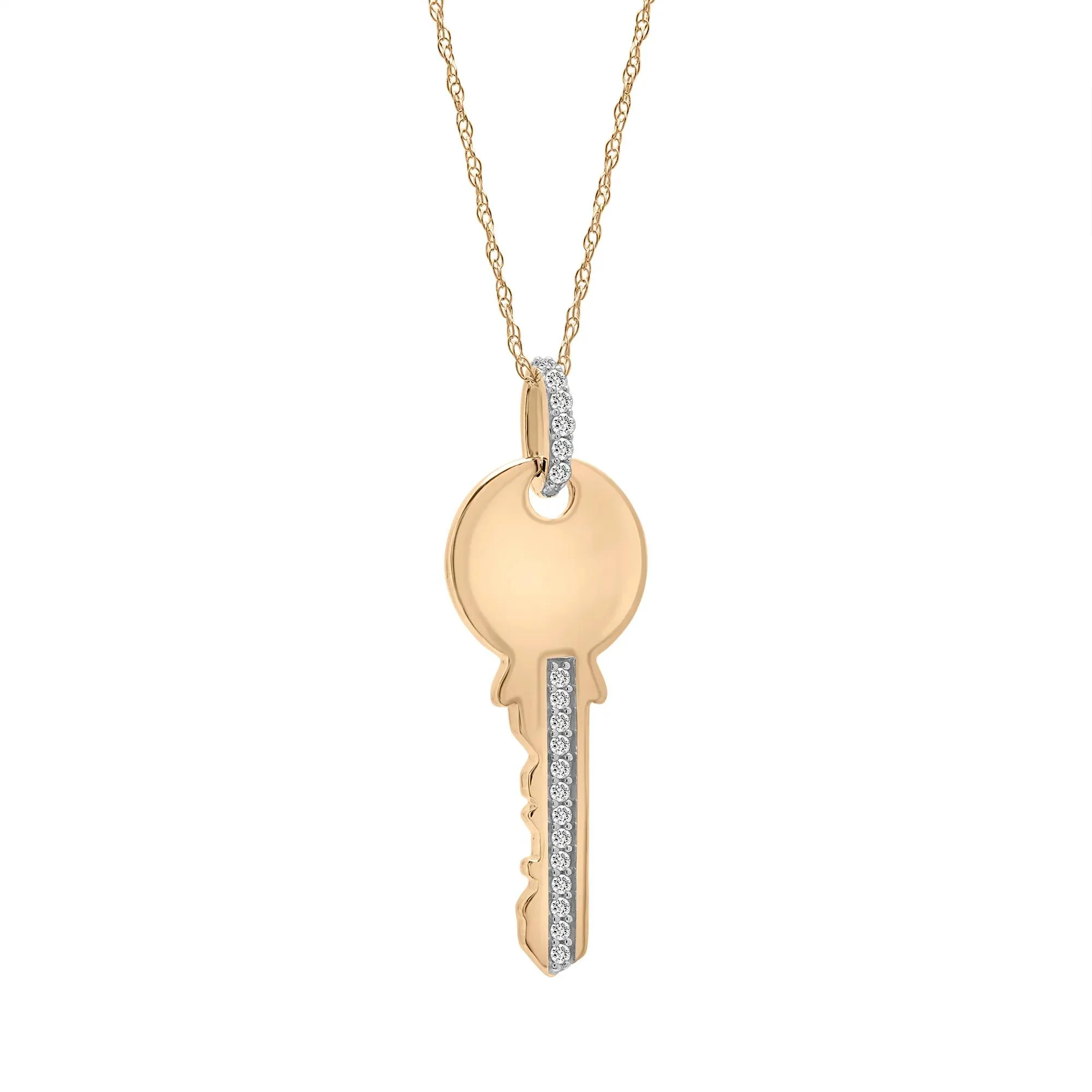 1/10 CT. Tw. Diamond Key Pendant Necklace 10K Yellow Gold Size 18" - Image 2