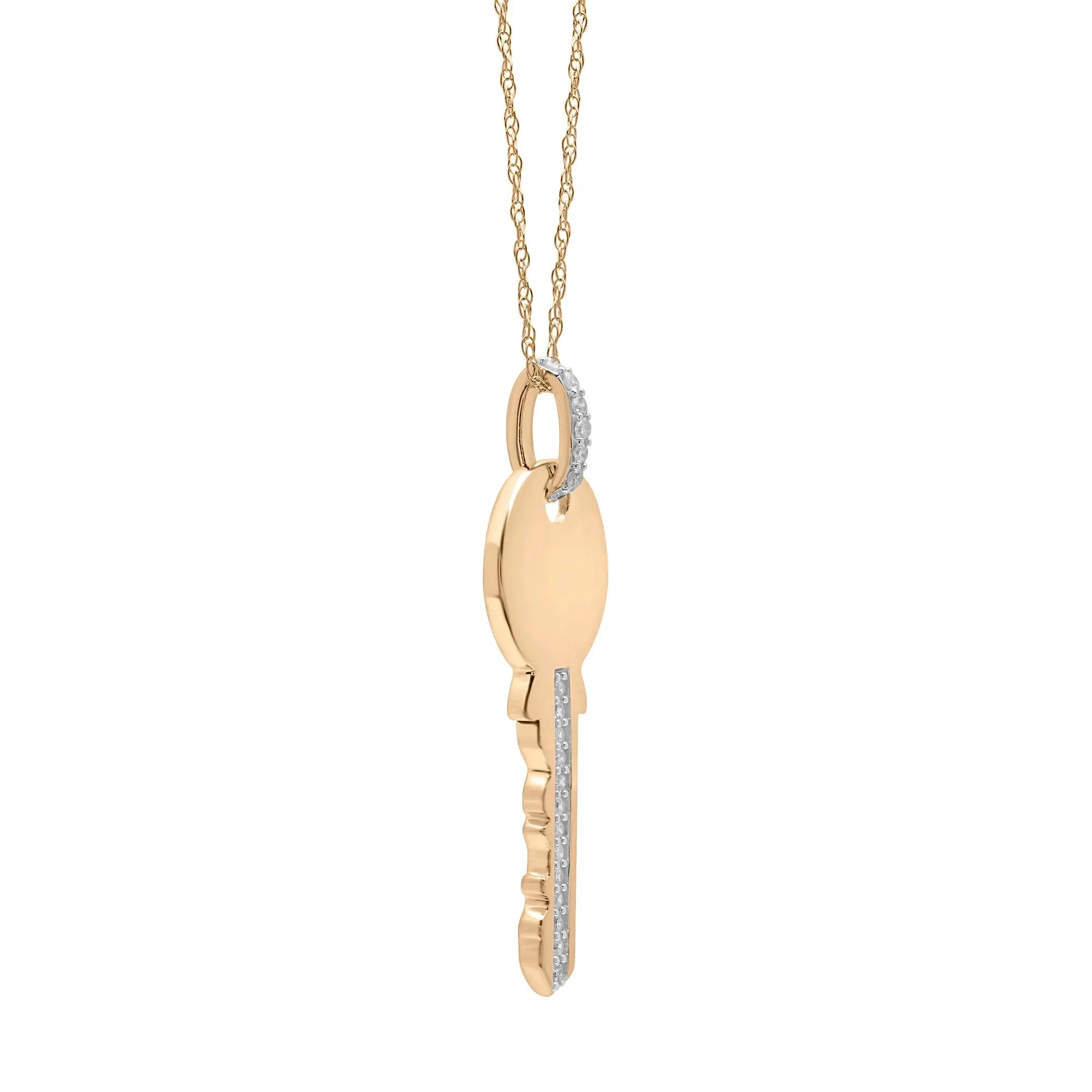 1/10 CT. Tw. Diamond Key Pendant Necklace 10K Yellow Gold Size 18" - Image 3