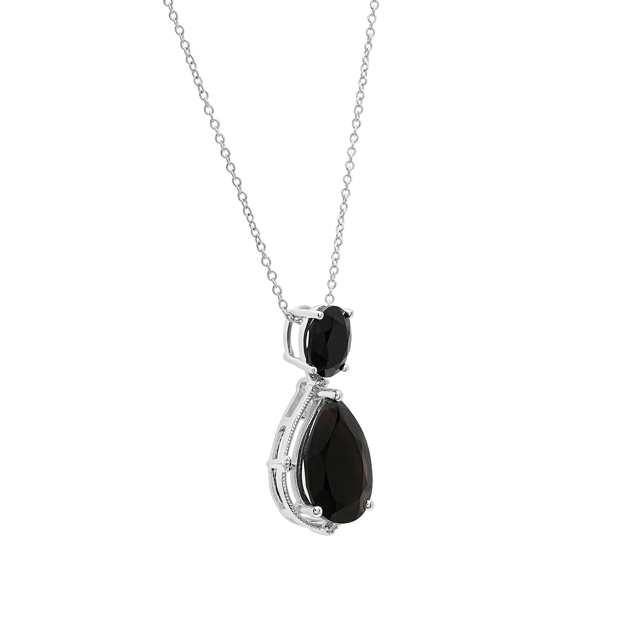 Onyx and Diamond Accent Pendant Necklace .925 Sterling Silver White Size 18" - Image 2