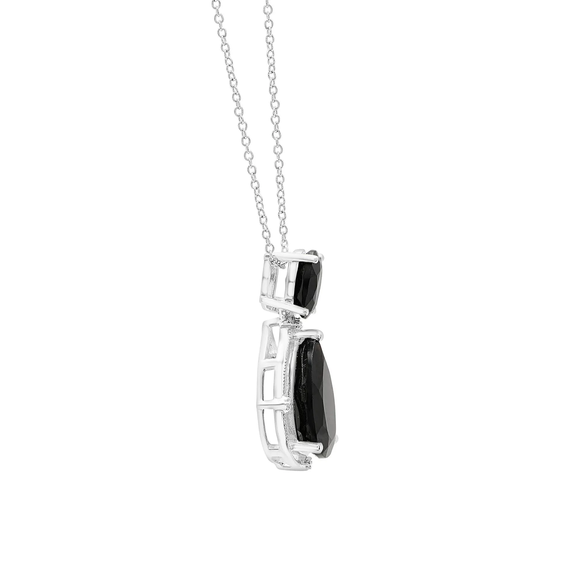 Onyx and Diamond Accent Pendant Necklace .925 Sterling Silver White Size 18" - Image 3