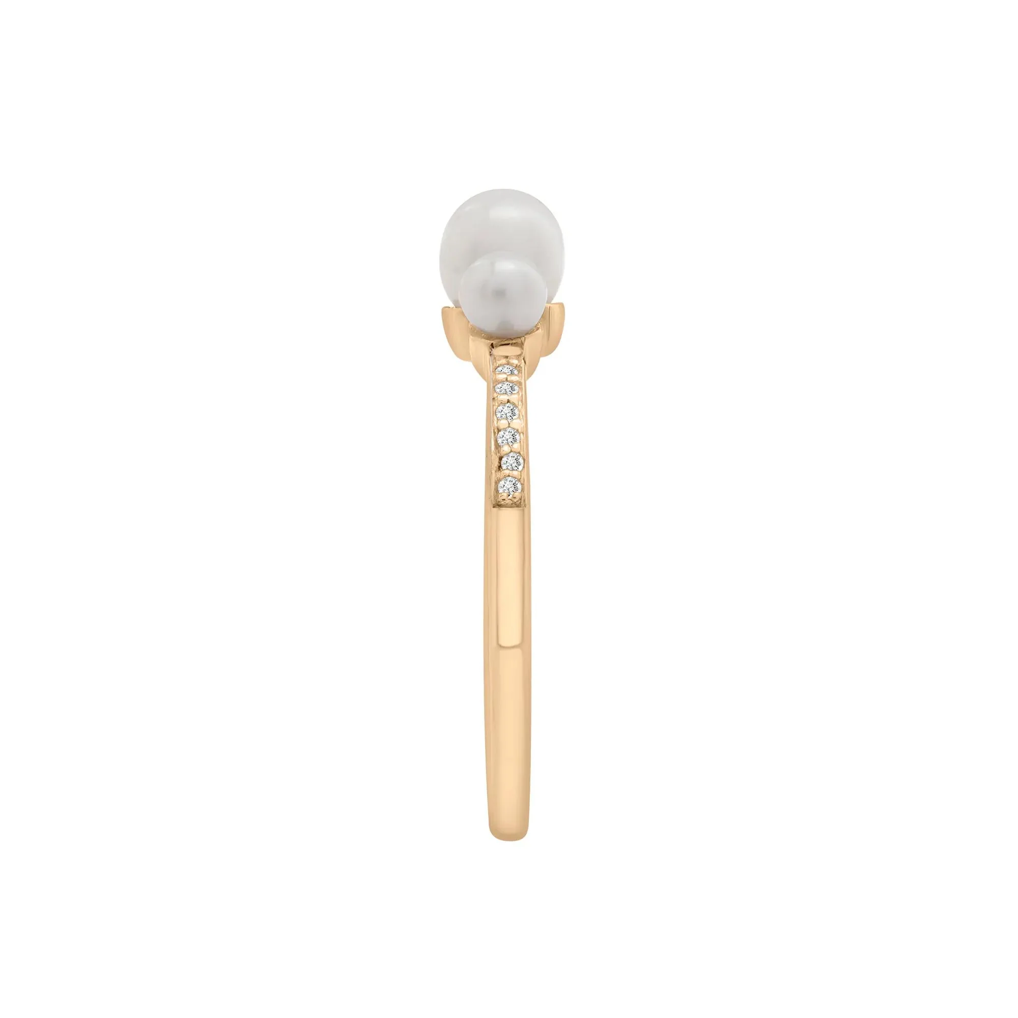 Freshwater Pearl and Diamond Accent Three-Stone Ring 10K Yellow Gold Size 6.5 1.5mm - Image 5