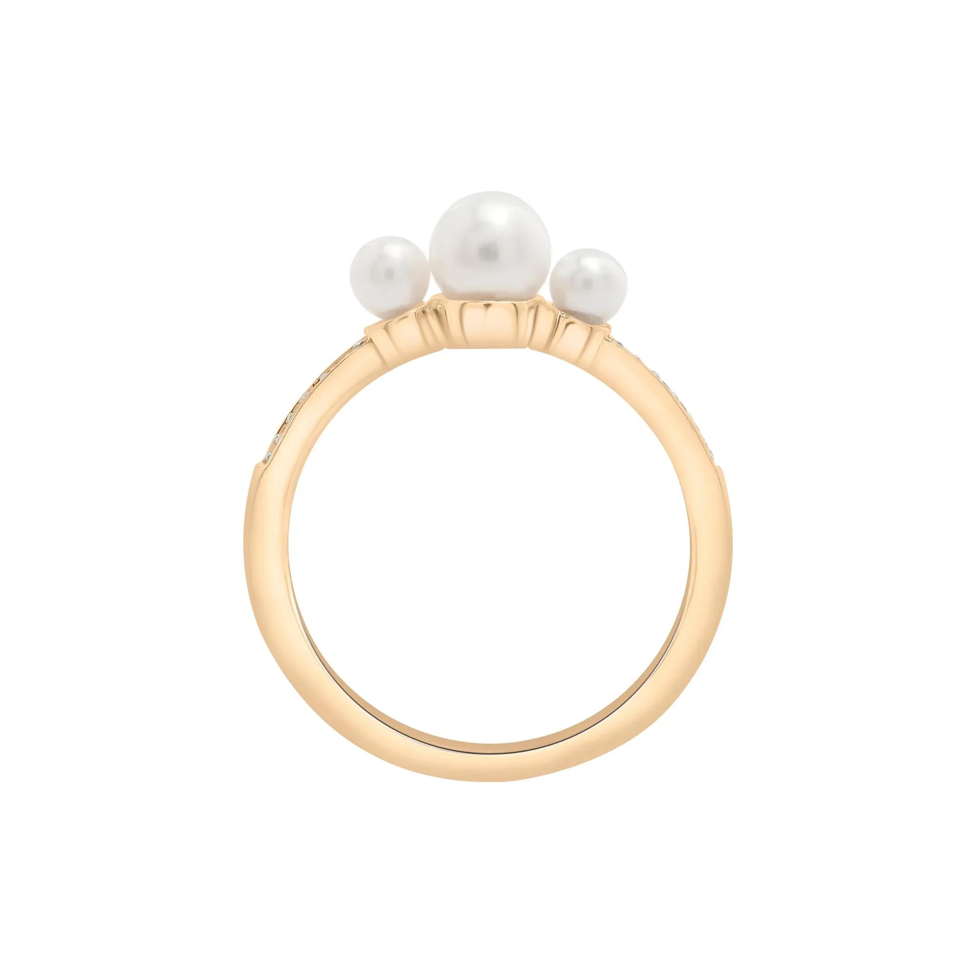 Freshwater Pearl and Diamond Accent Three-Stone Ring 10K Yellow Gold Size 8 1.5mm - Image 2