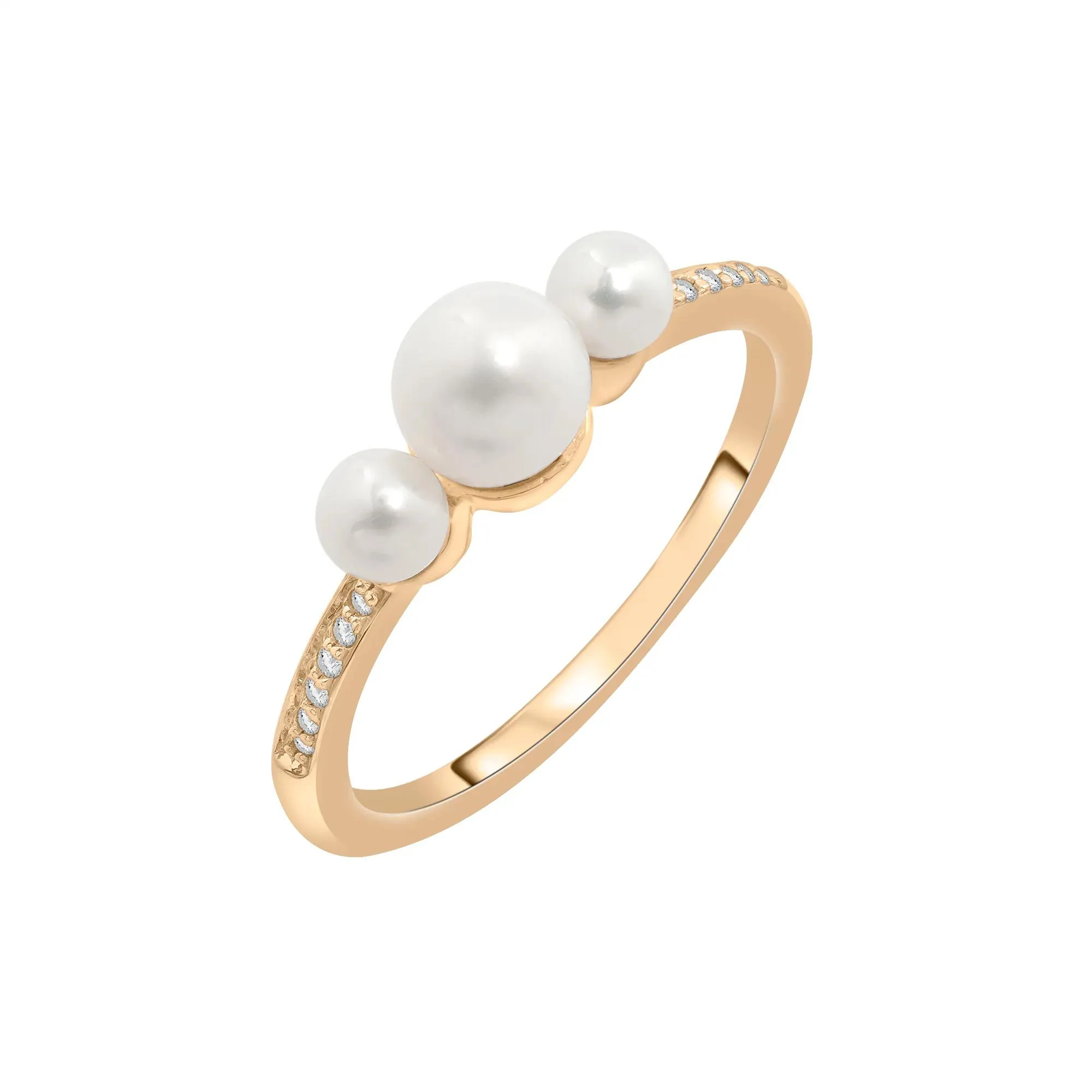 Freshwater Pearl and Diamond Accent Three-Stone Ring 10K Yellow Gold Size 9 1.5mm - Image 4