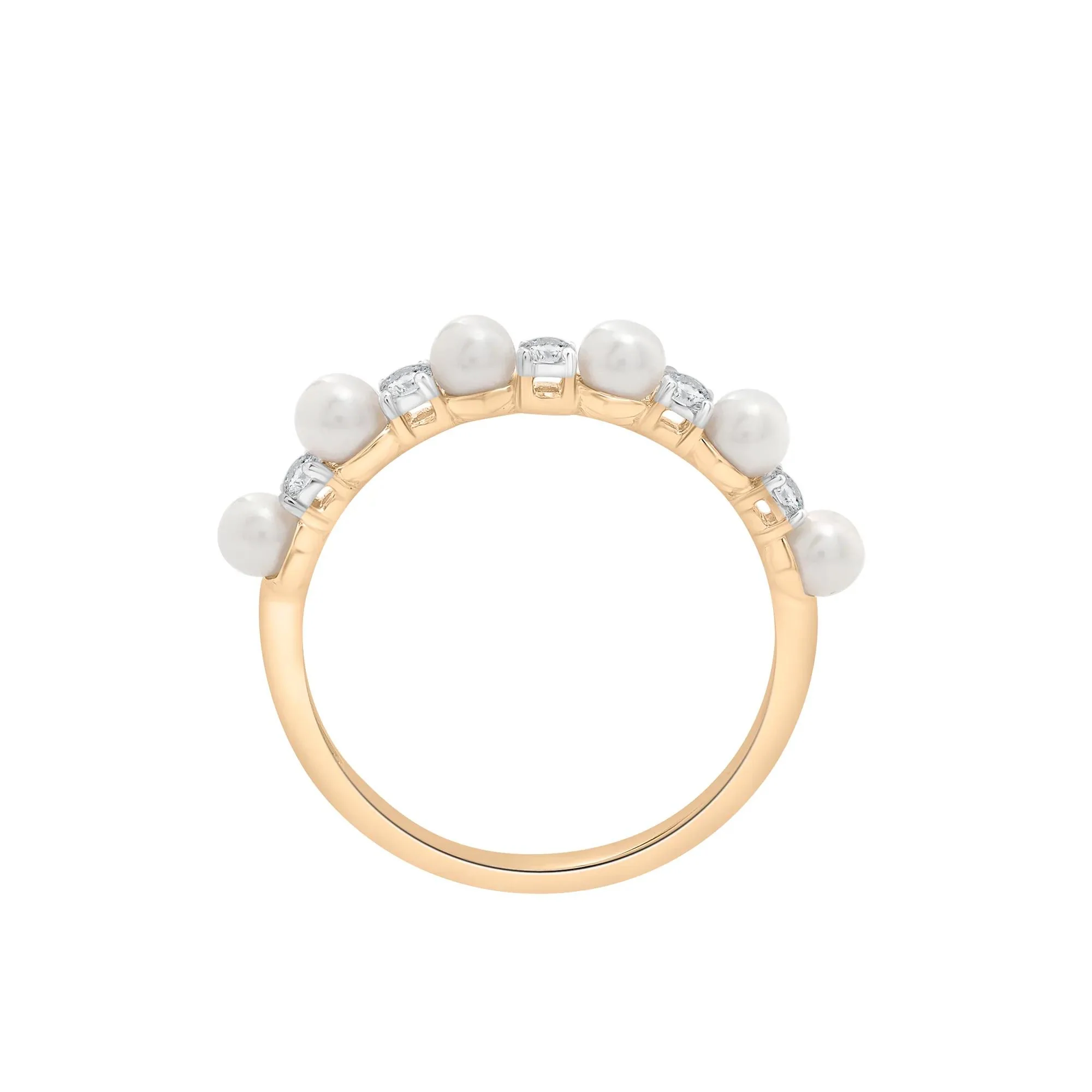 Freshwater Pearl and Lab-Created White Sapphire Ring 10K Yellow Gold Size 8 1.5mm - Image 3