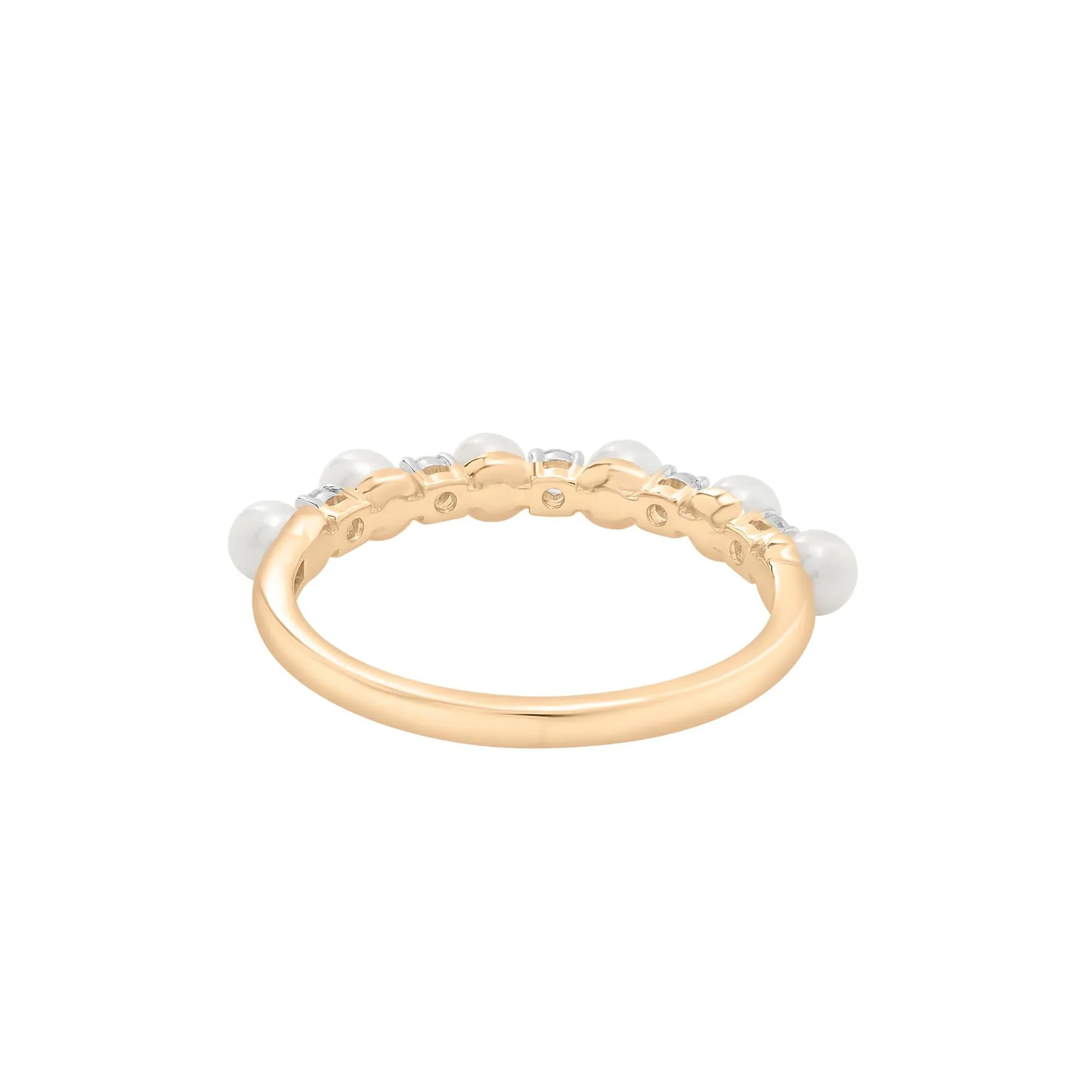 Freshwater Pearl and Lab-Created White Sapphire Ring 10K Yellow Gold Size 8 1.5mm - Image 4