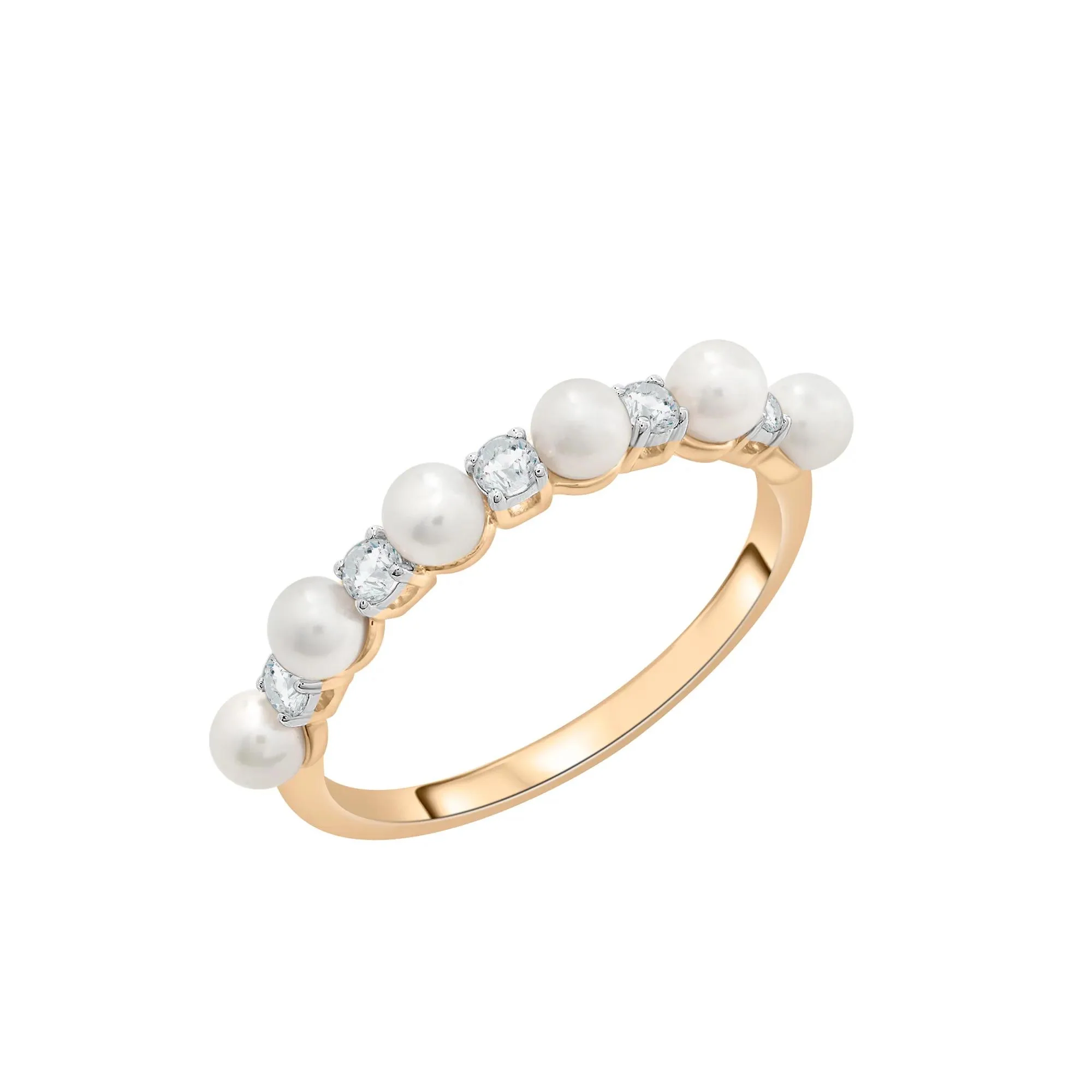 Freshwater Pearl and Lab-Created White Sapphire Ring 10K Yellow Gold Size 8 1.5mm - Image 5